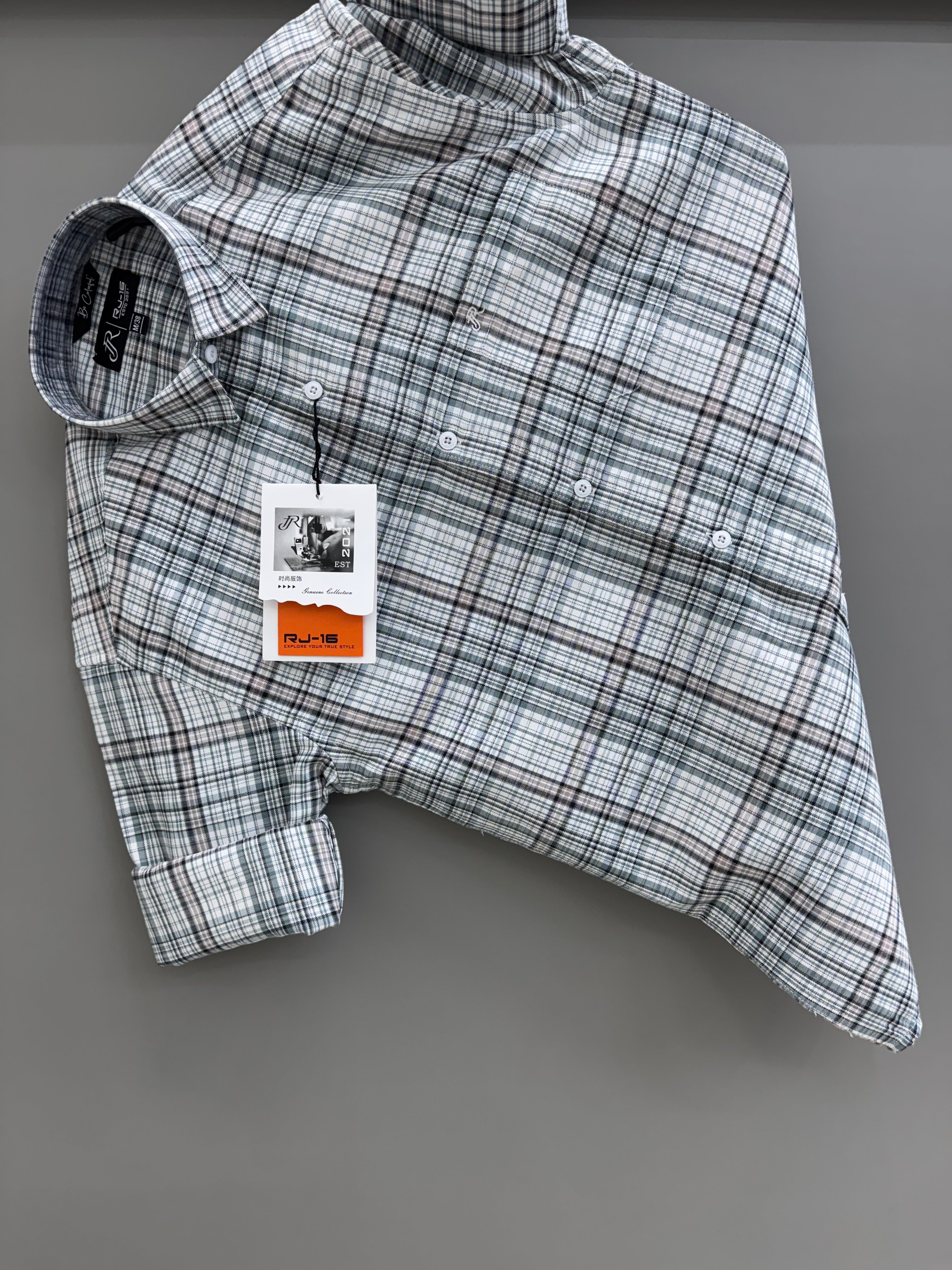 Blue white check shirt