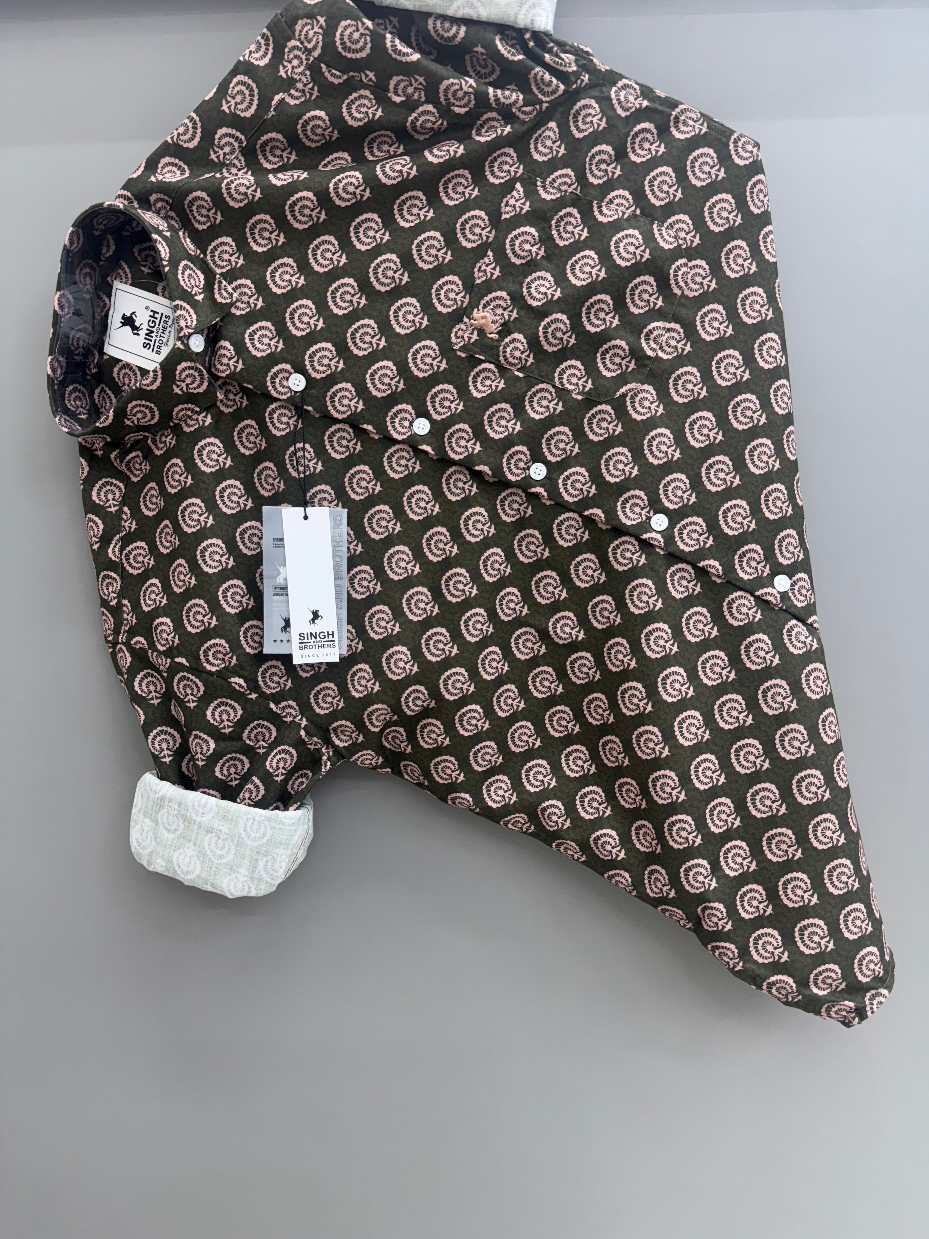 printed shirt green brown flower