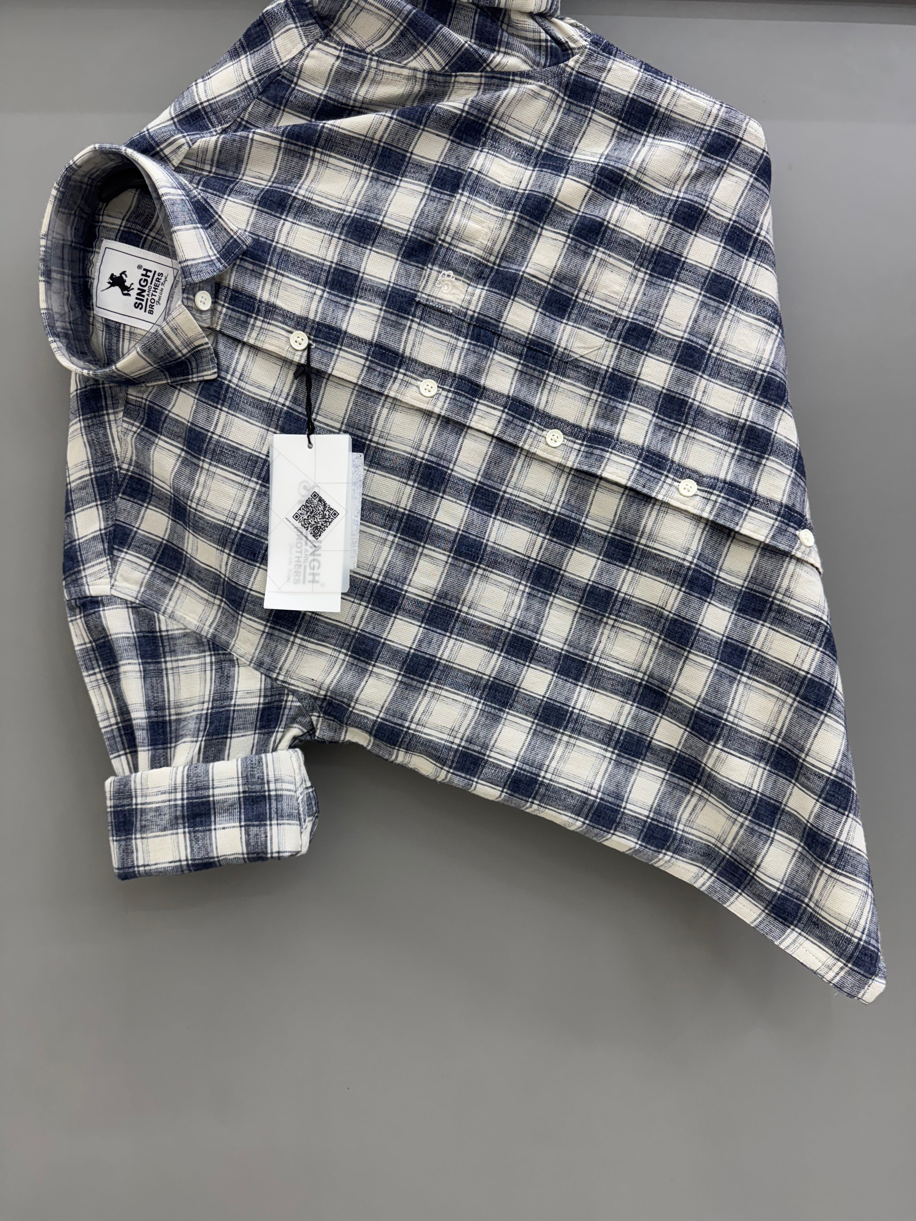 Navy blue cream check shirt