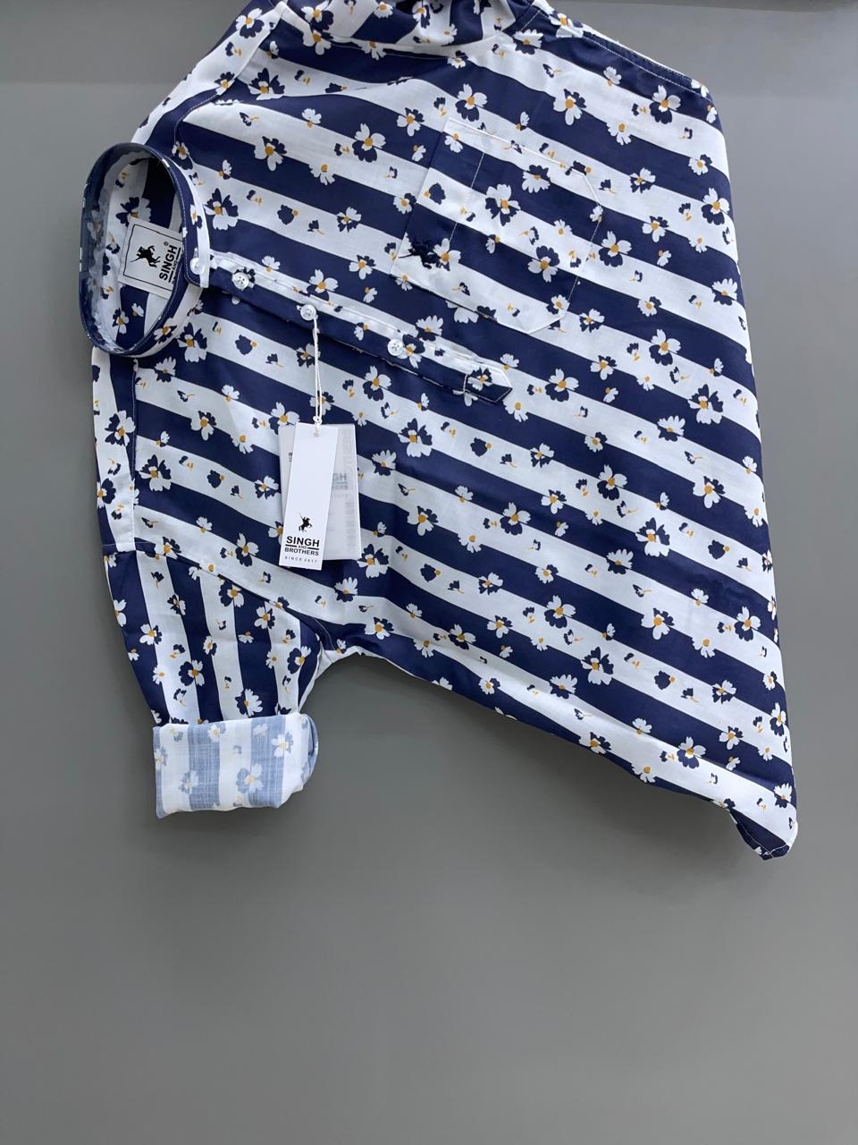 Blue Flower Printed Short Kurta