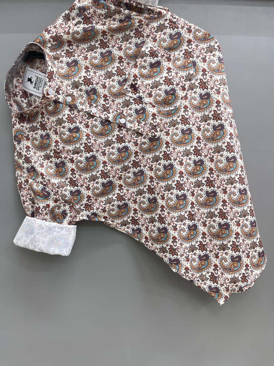 Cream arabic Printed Short Kurta