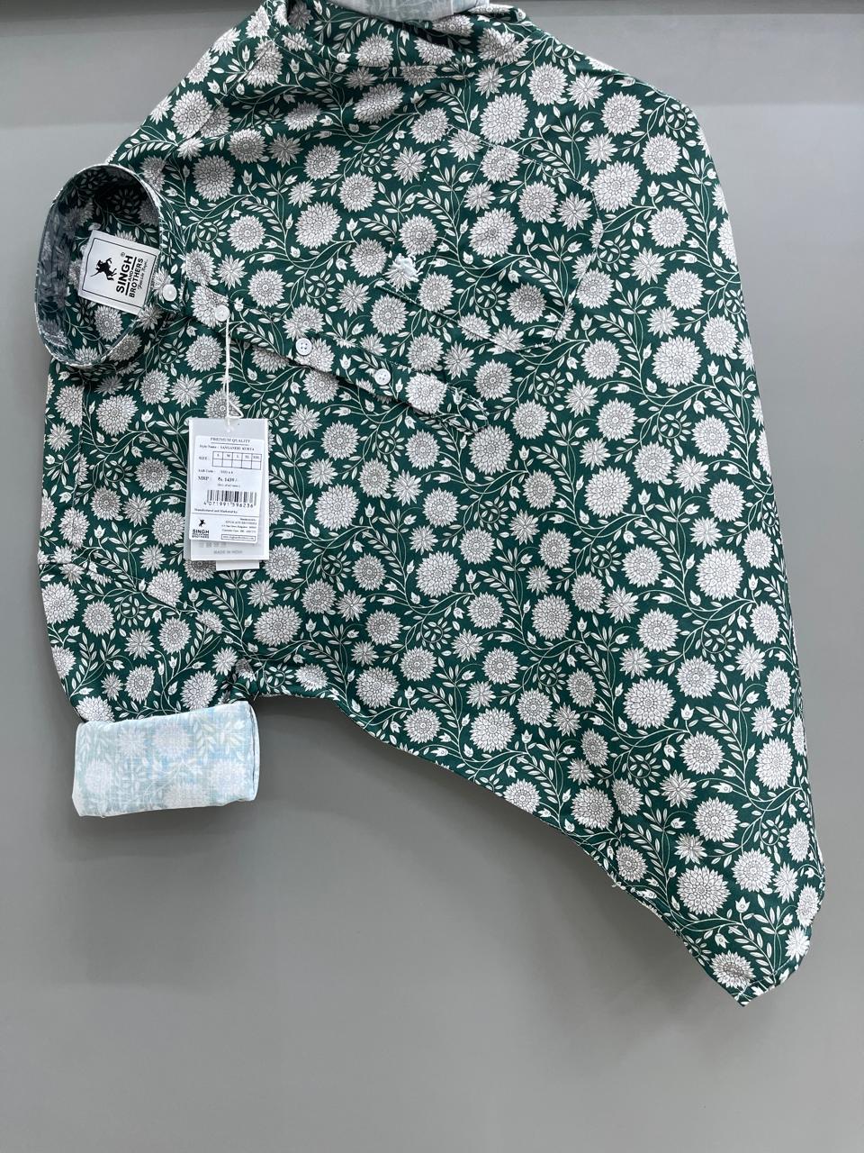 Green Printed Short Kurta