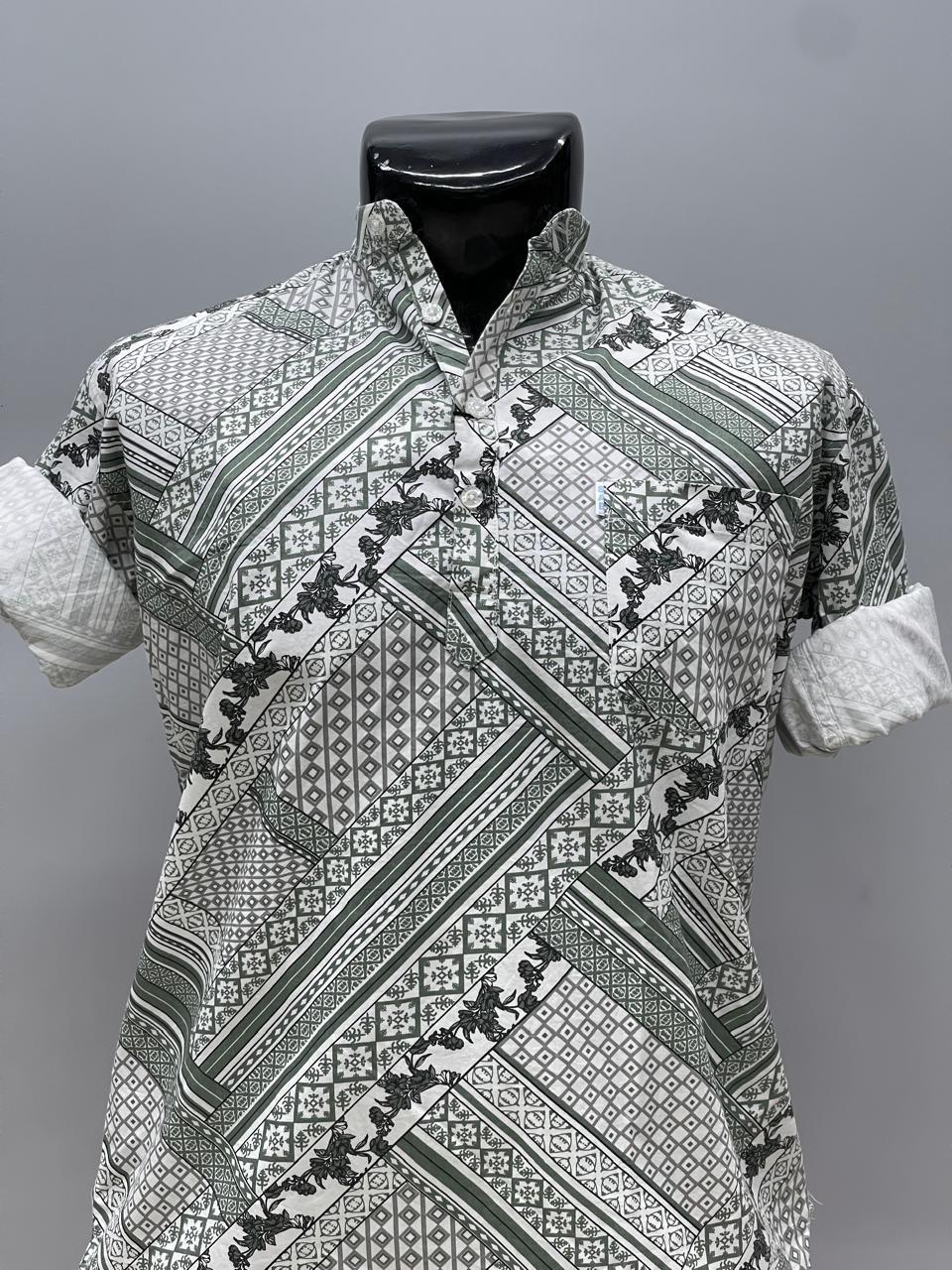 White Green Printed Short Kurta