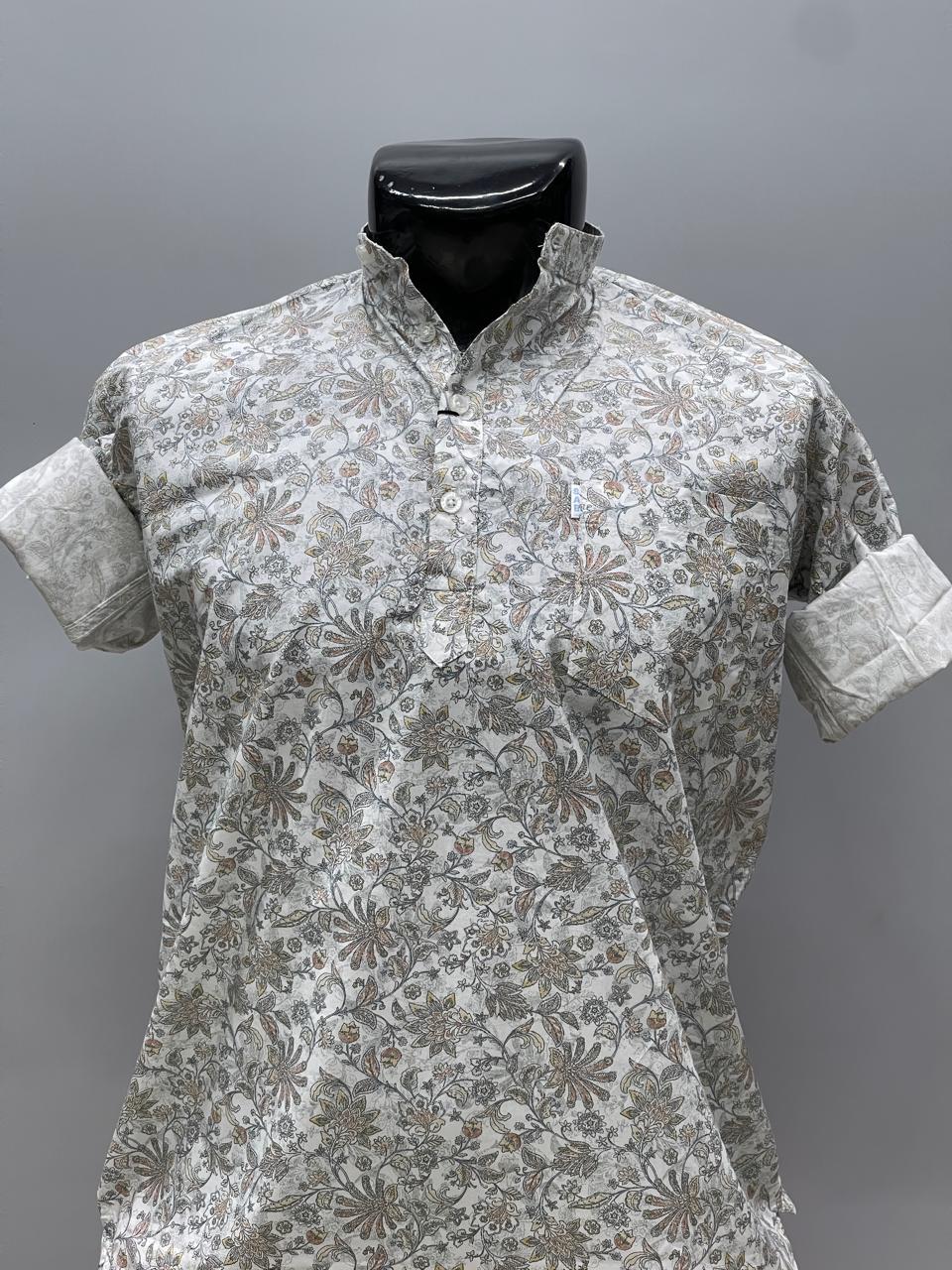 White Printed Short Kurta