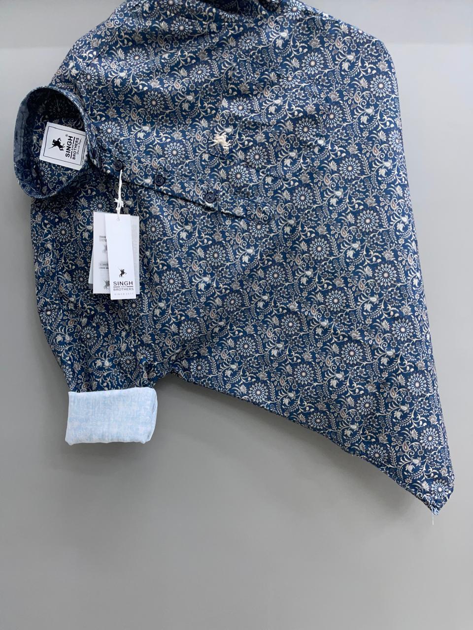 Navy  Blue Printed Short Kurta
