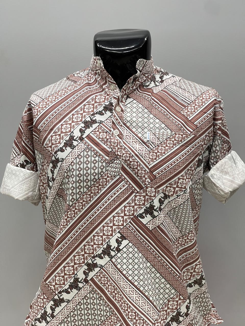 White Red Printed Short Kurta