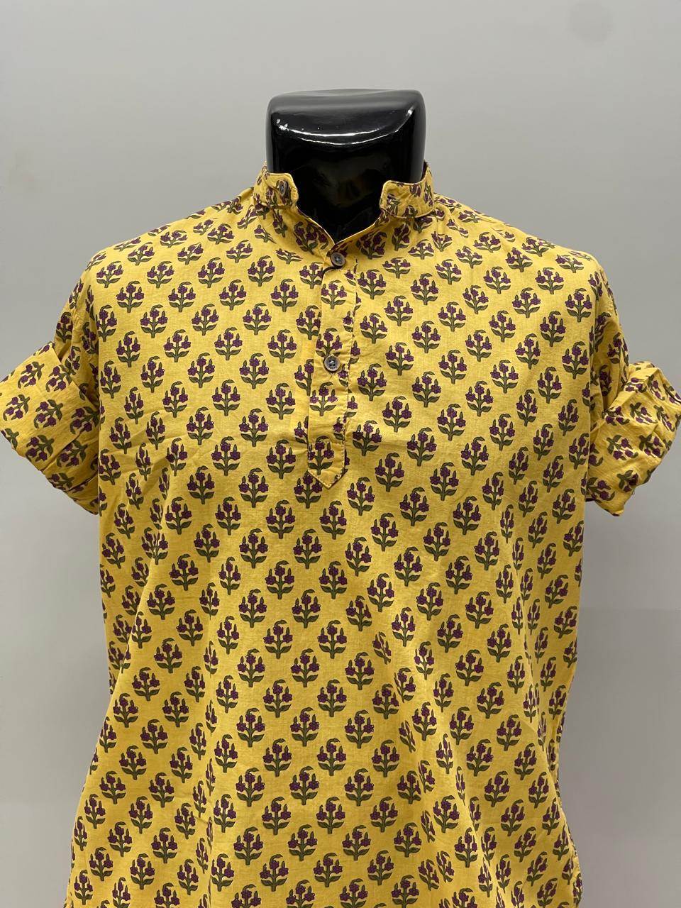 Yellow Printed Short Kurta
