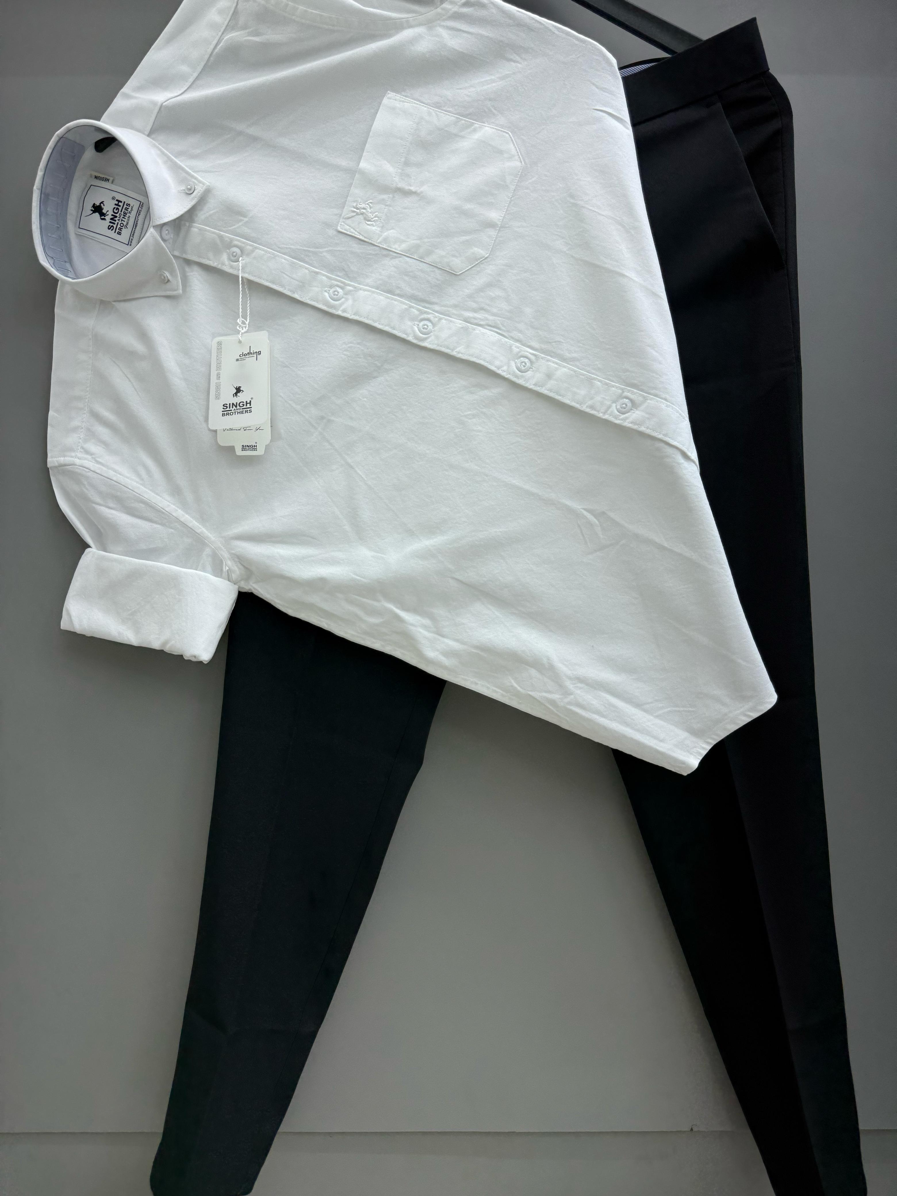 White Cotton Oxford Shirt With Black Formal Pant