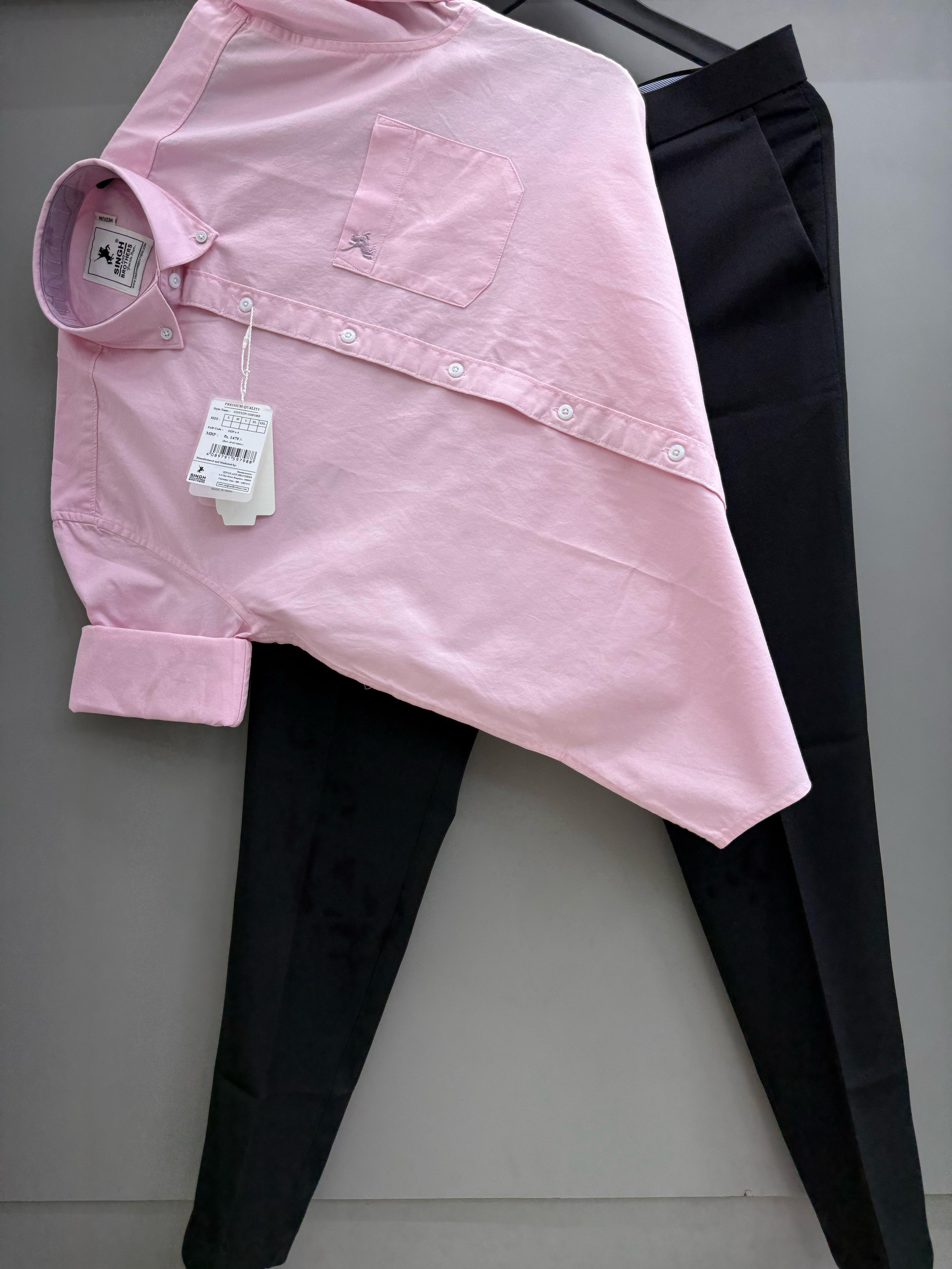 Pink Cotton Oxford Shirt With Black Formal Pant