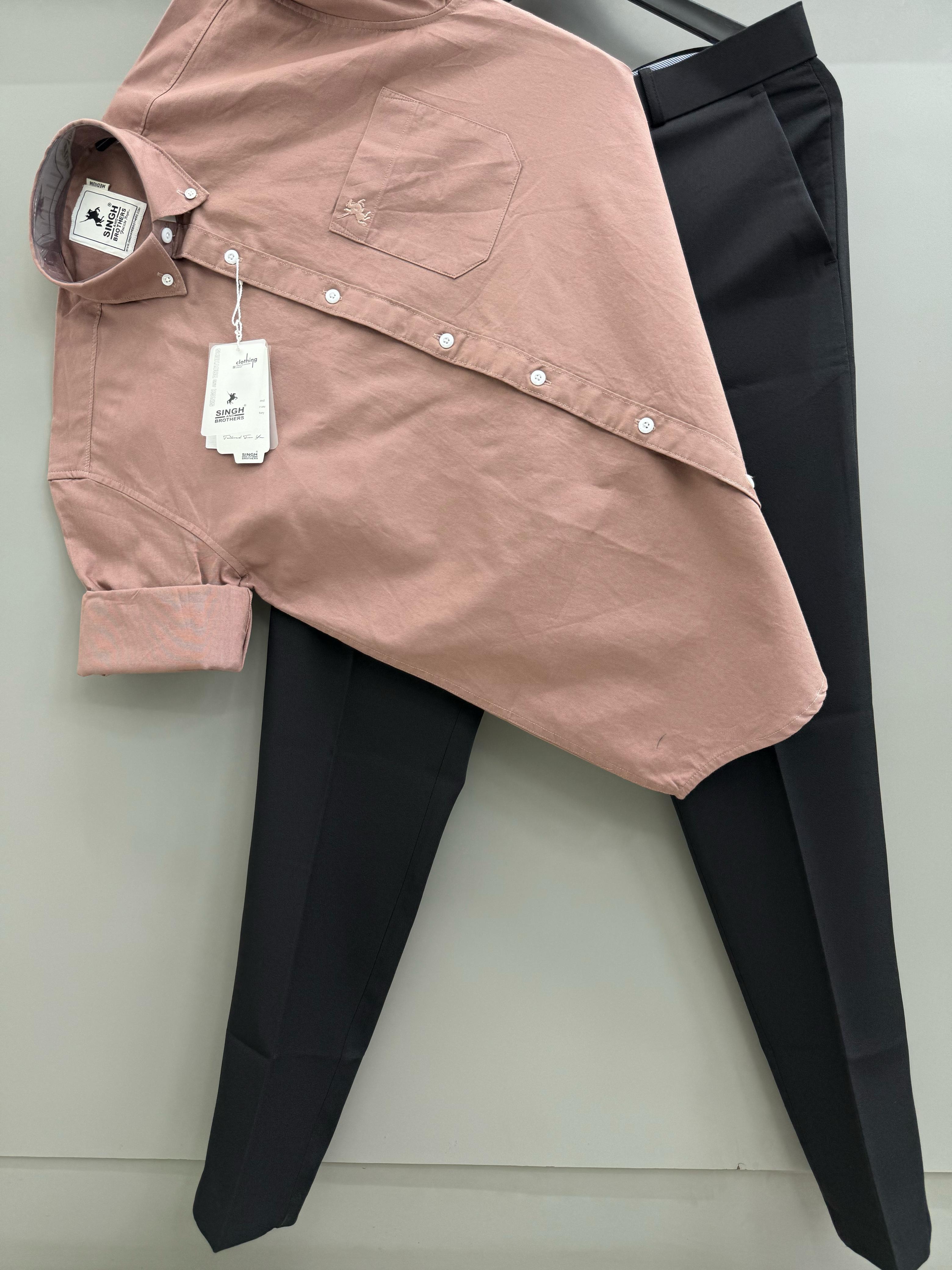 Dusty Rose Cotton Oxford Shirt With Black Formal Pant