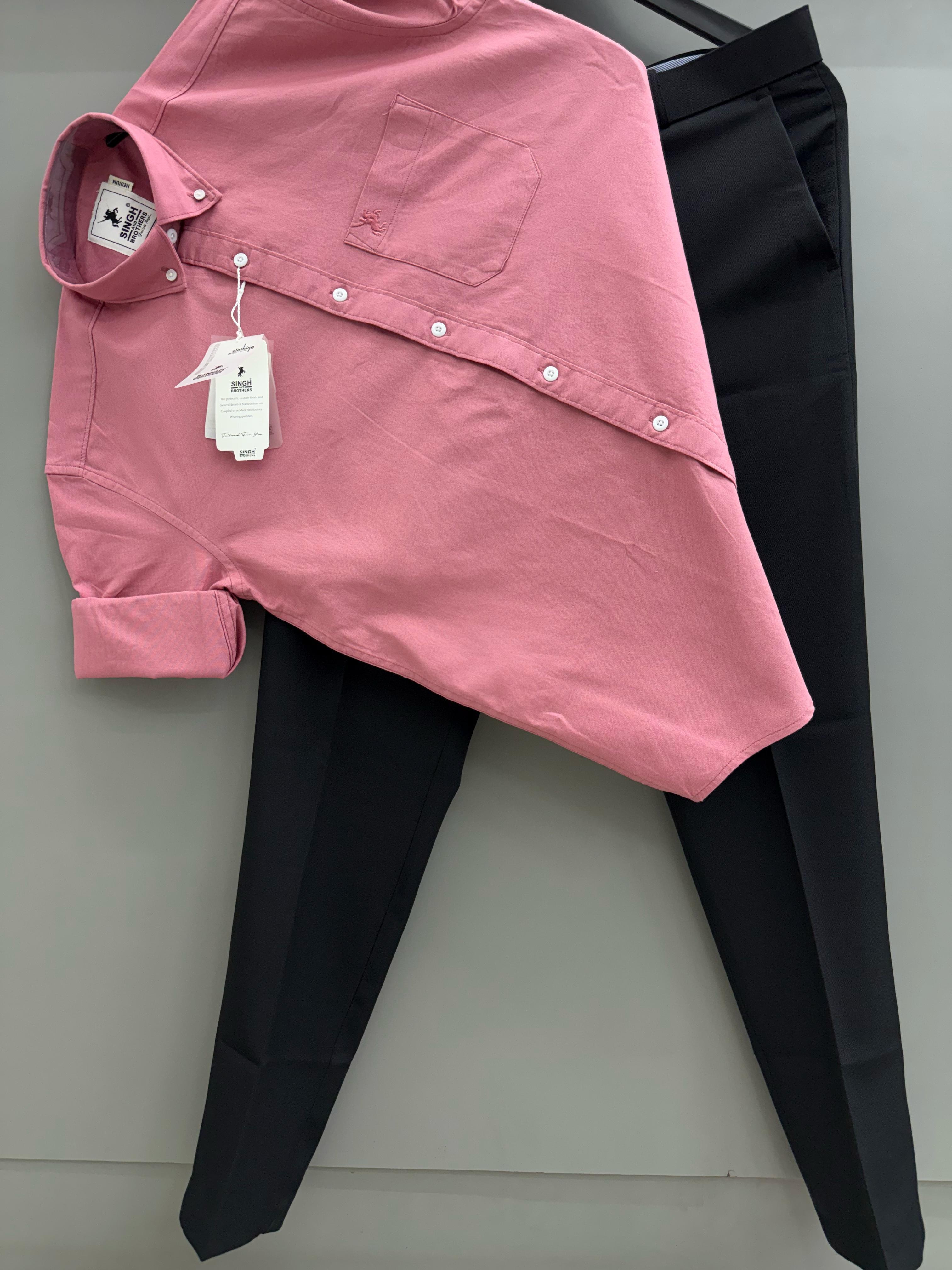 Rose pink Cotton Oxford Shirt With Black Formal Pant