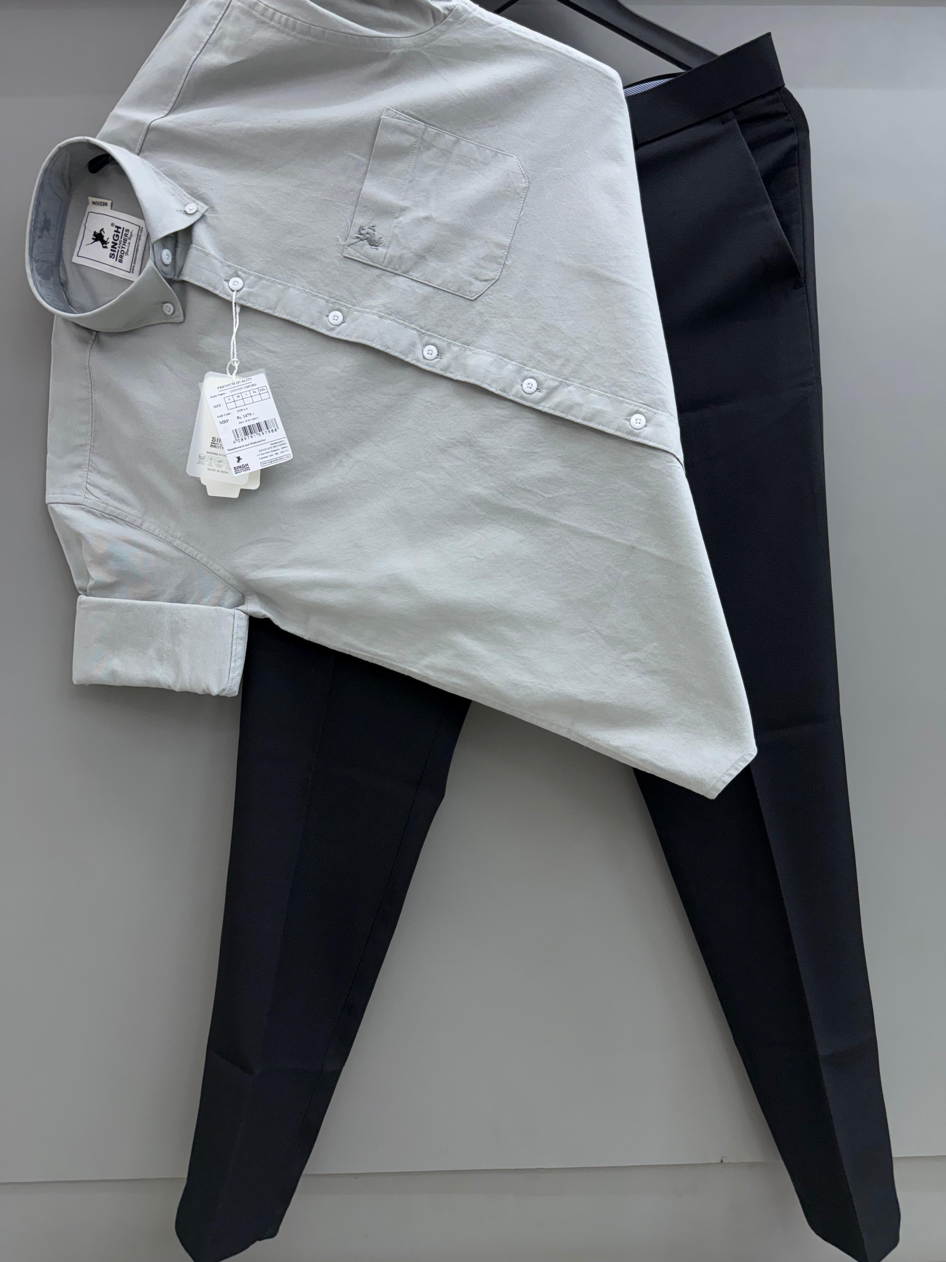Light grey Cotton Oxford Shirt With Black Formal Pant