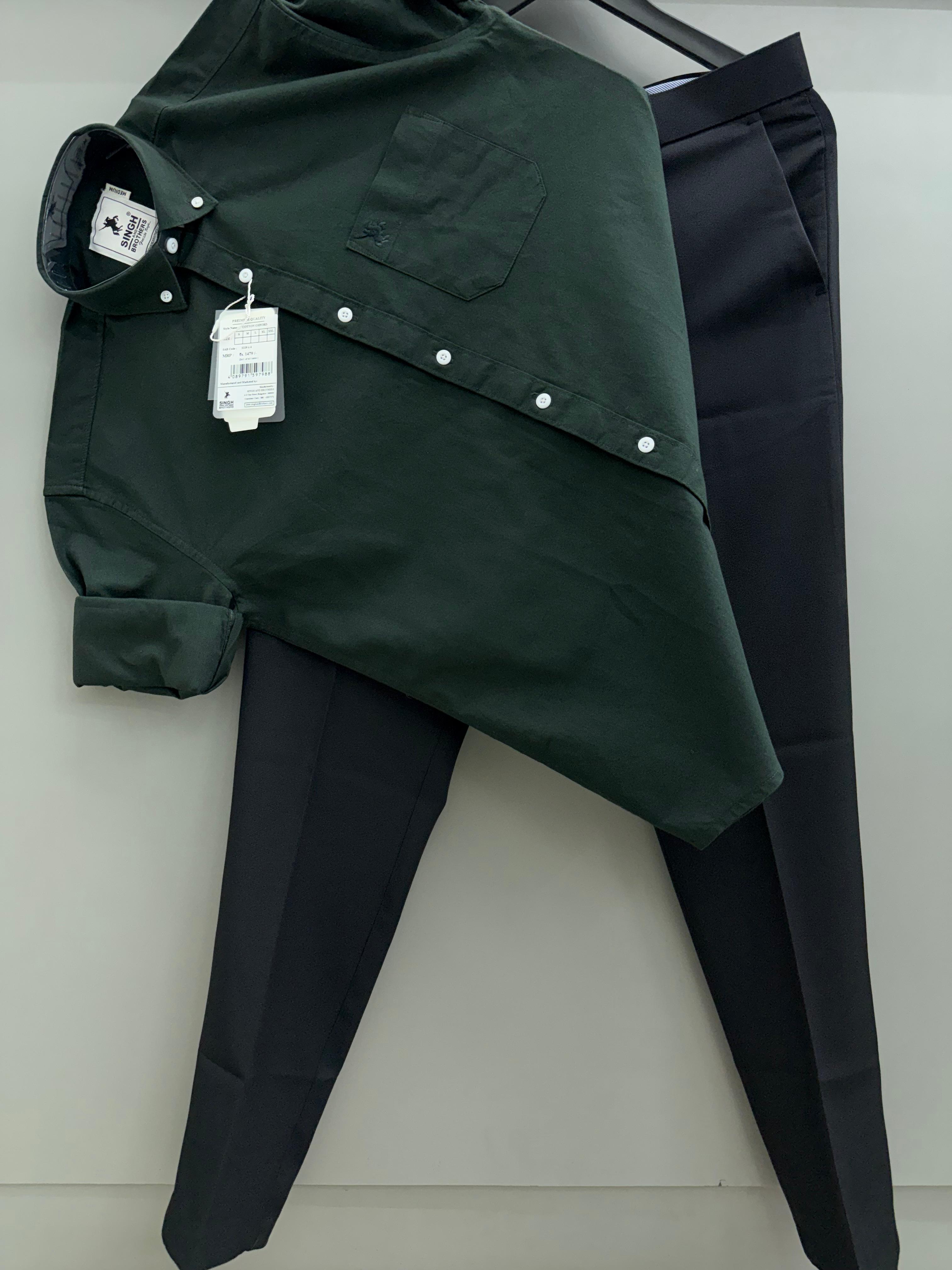 Dark green Cotton Oxford Shirt With Black Formal Pant
