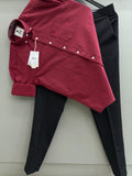 Wine Red Cotton Oxford Shirt With Black Formal Pant