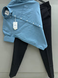 Teel Blue Cotton Oxford Shirt With Black Formal Pant