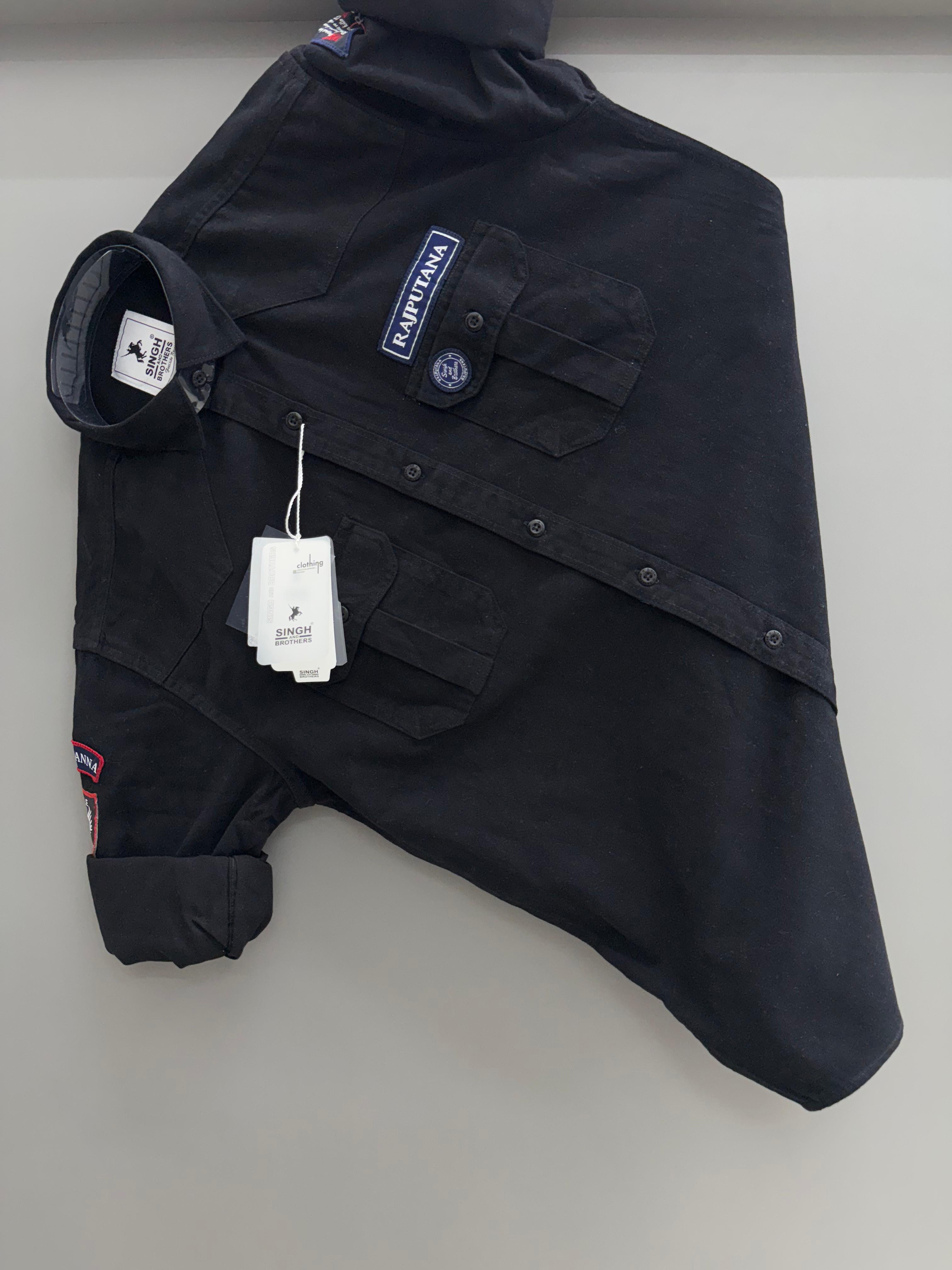 Double Pocket black Rajputana Shirt