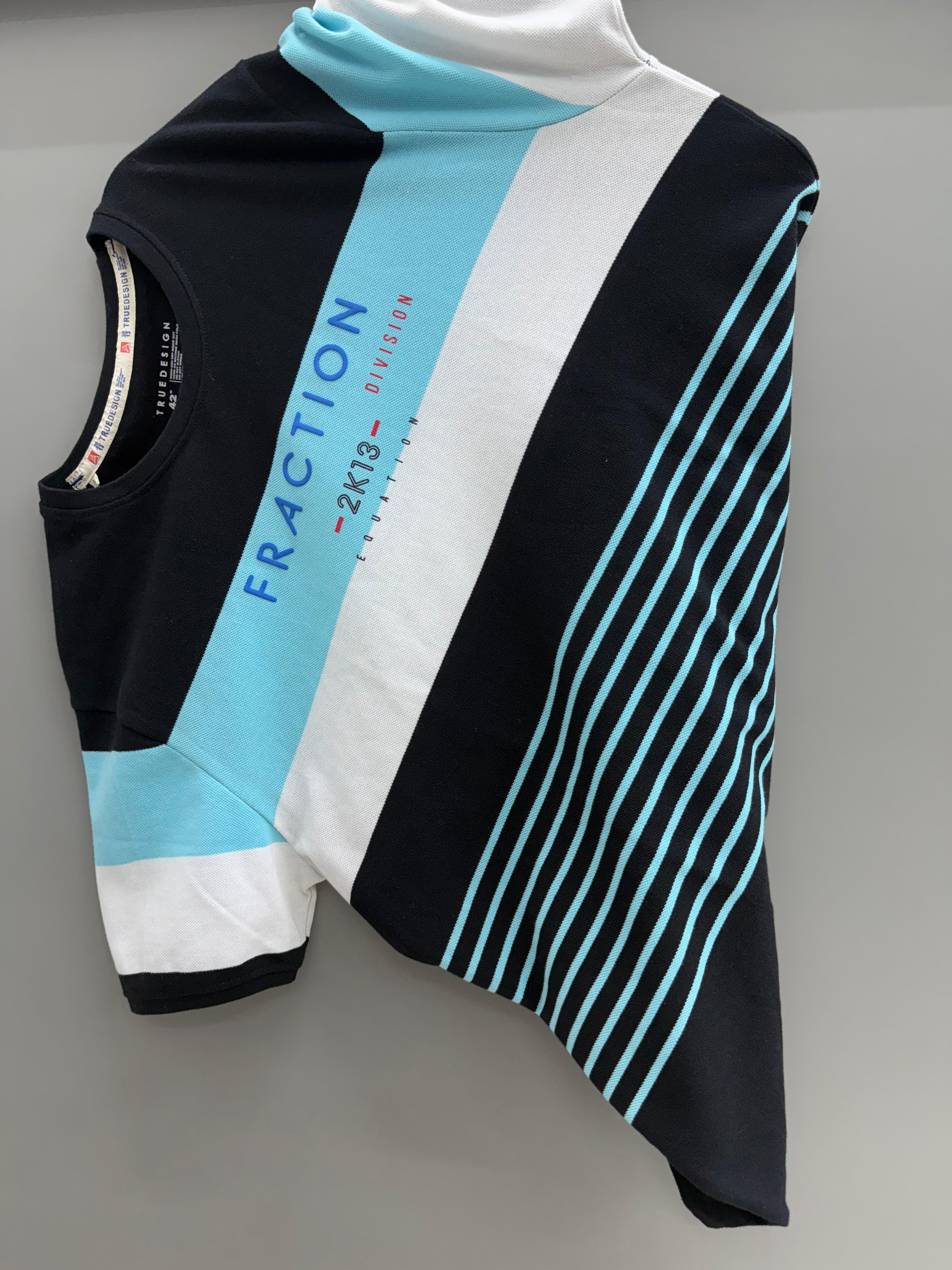 Round Neck black blue white strip T-shirts