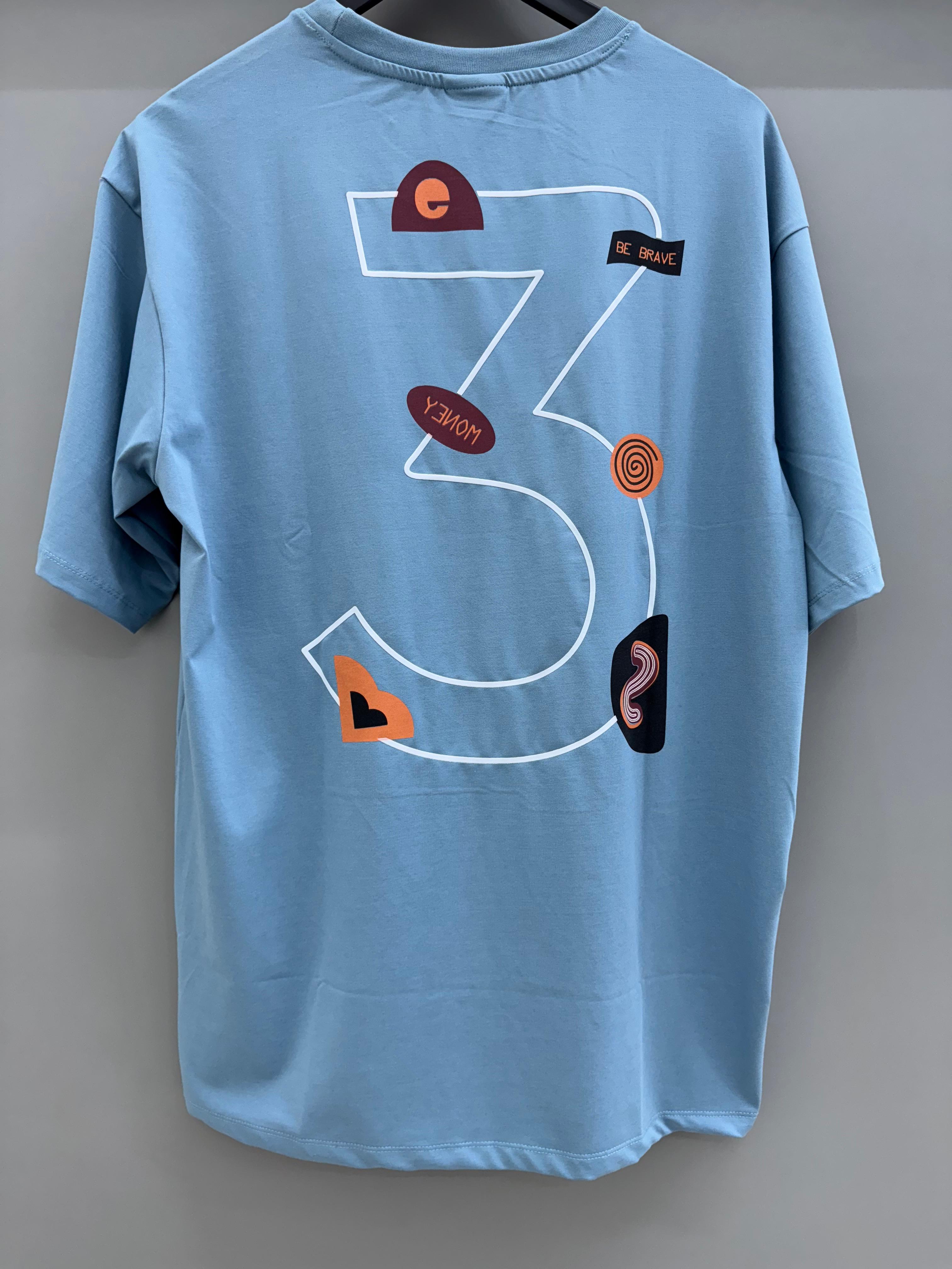 Drop Sholder blue Printed T-shirts