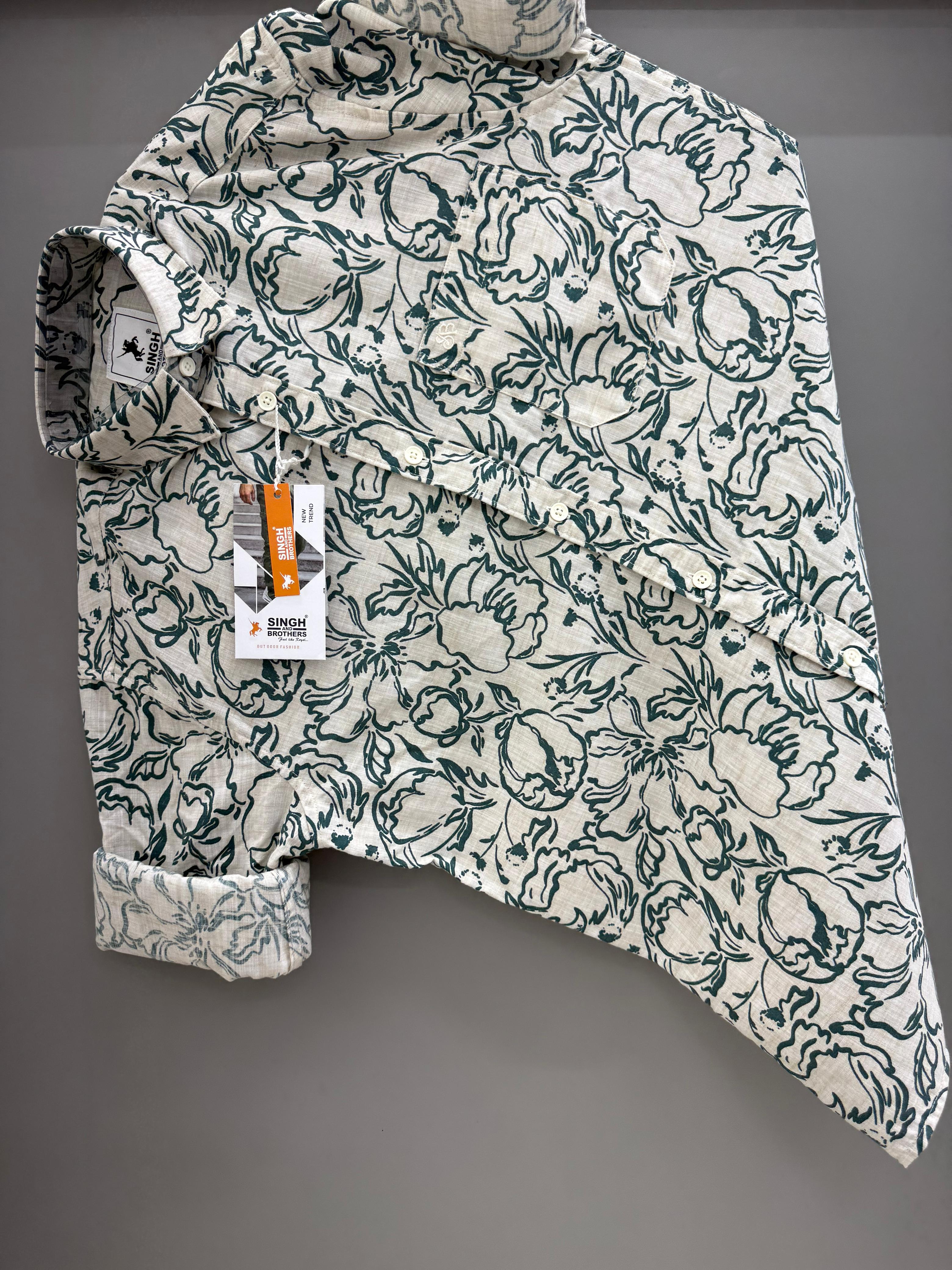 Linen green Printed