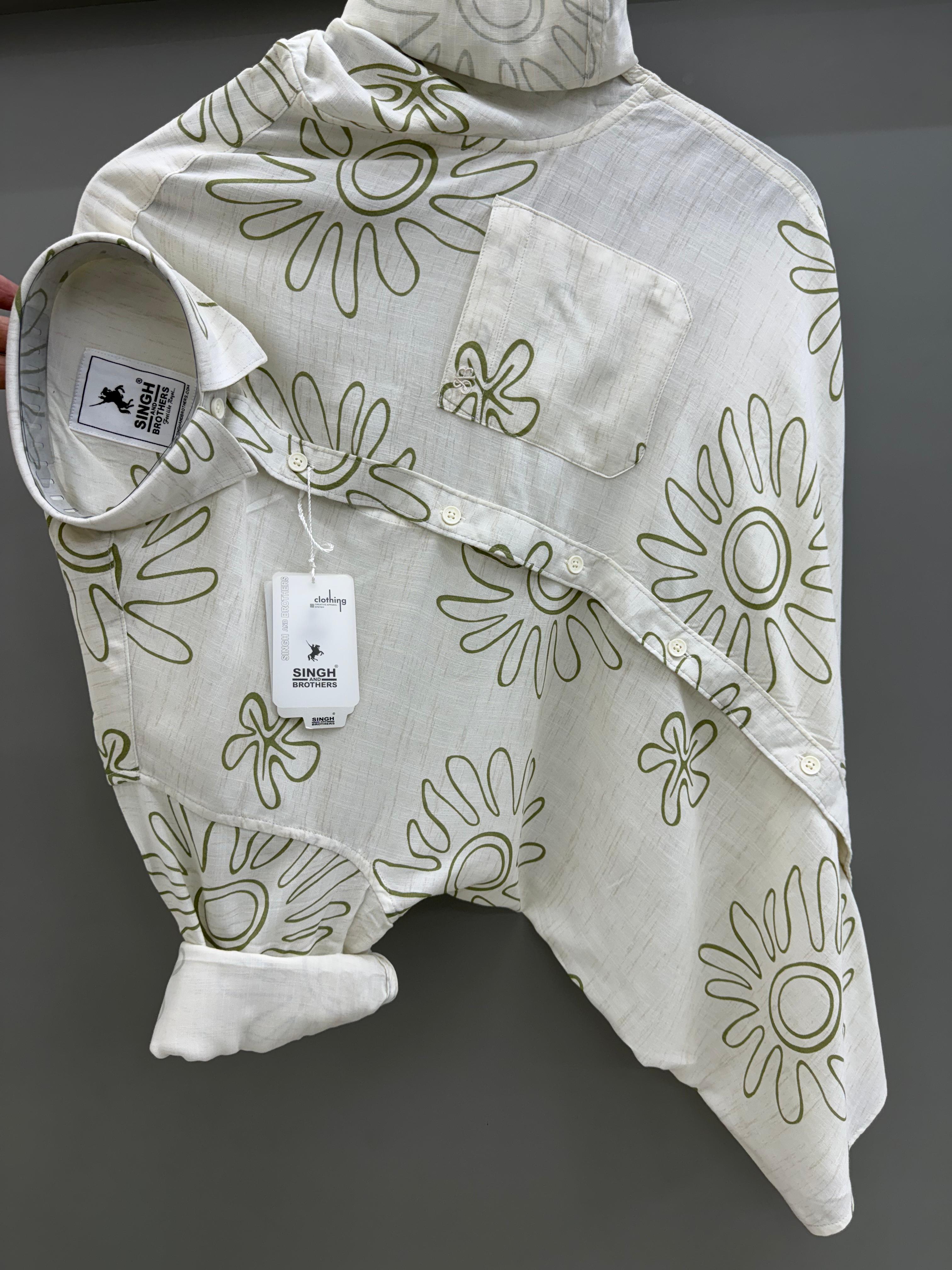 Linen white Printed