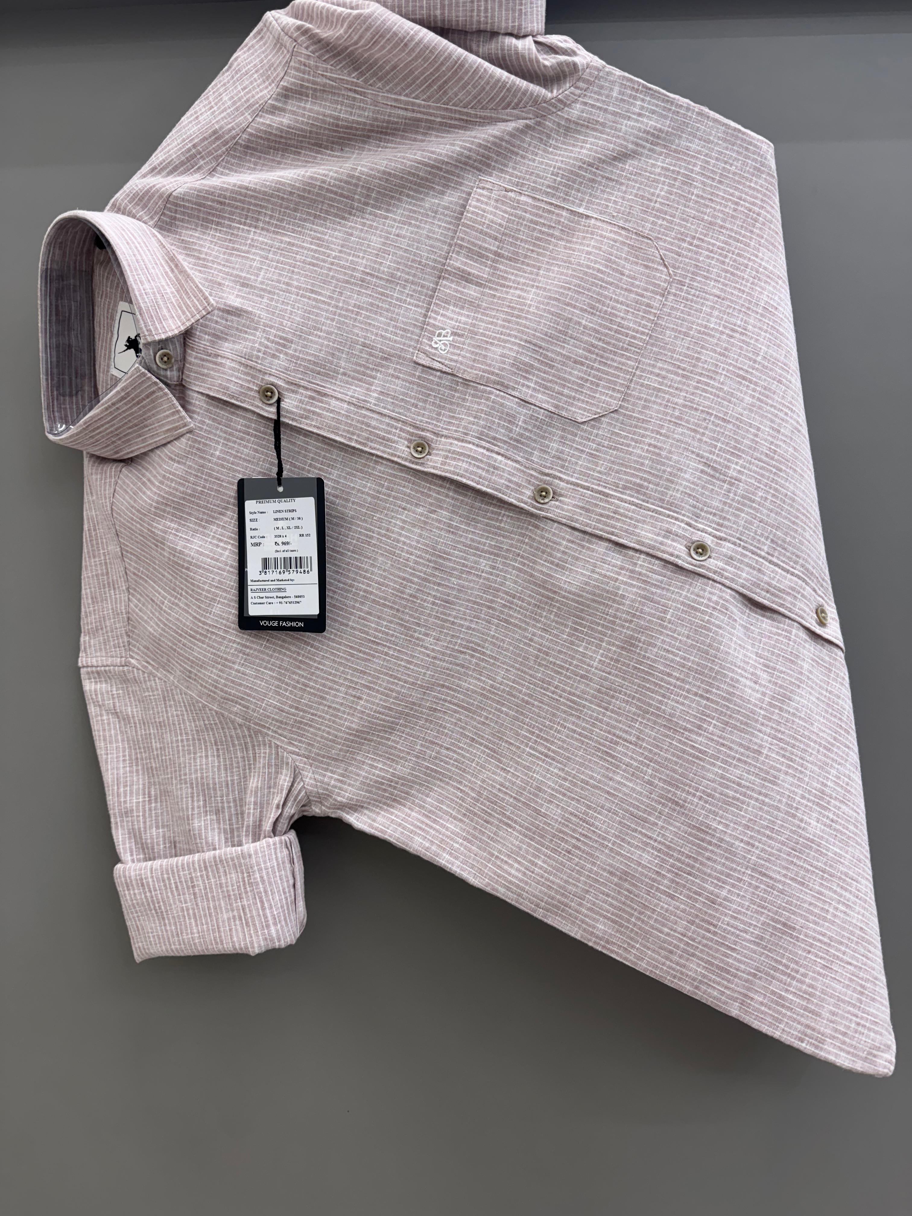 linen light pink strip Shirt