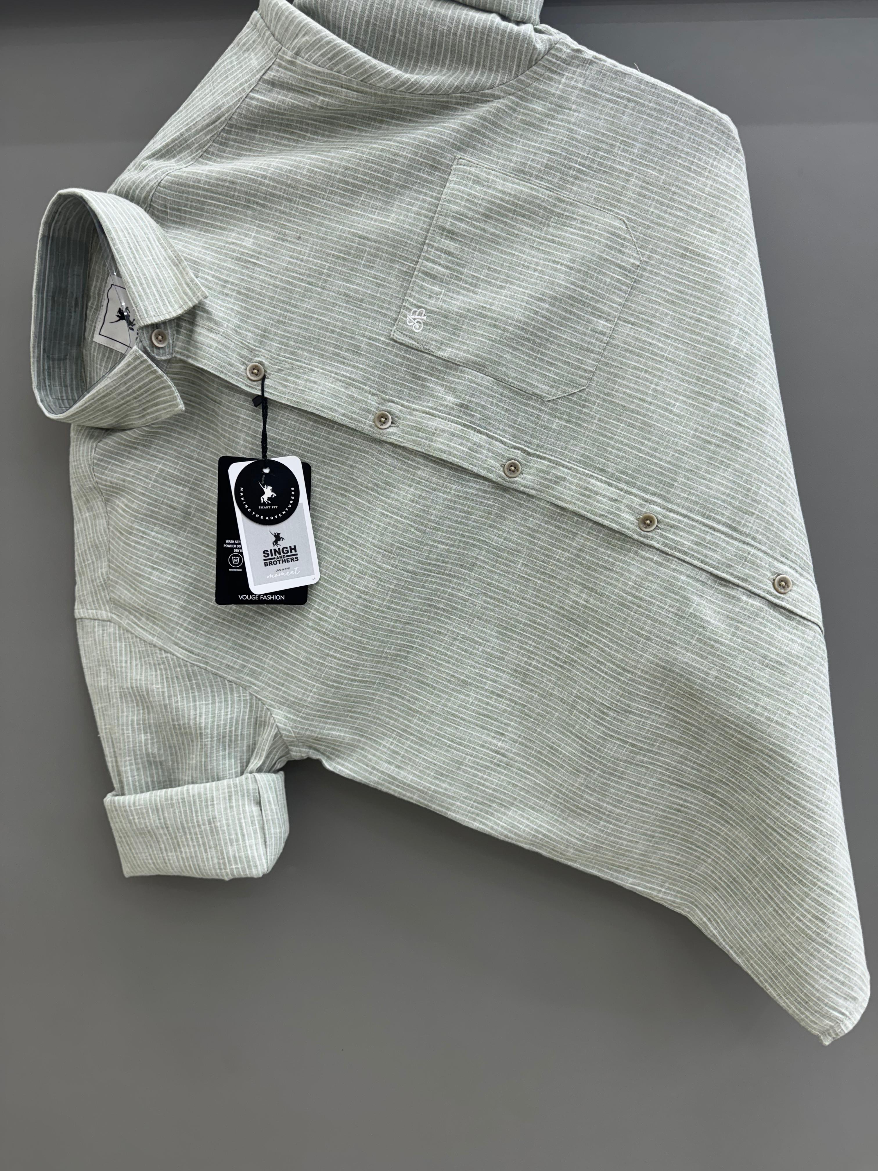 linen light green strip Shirt