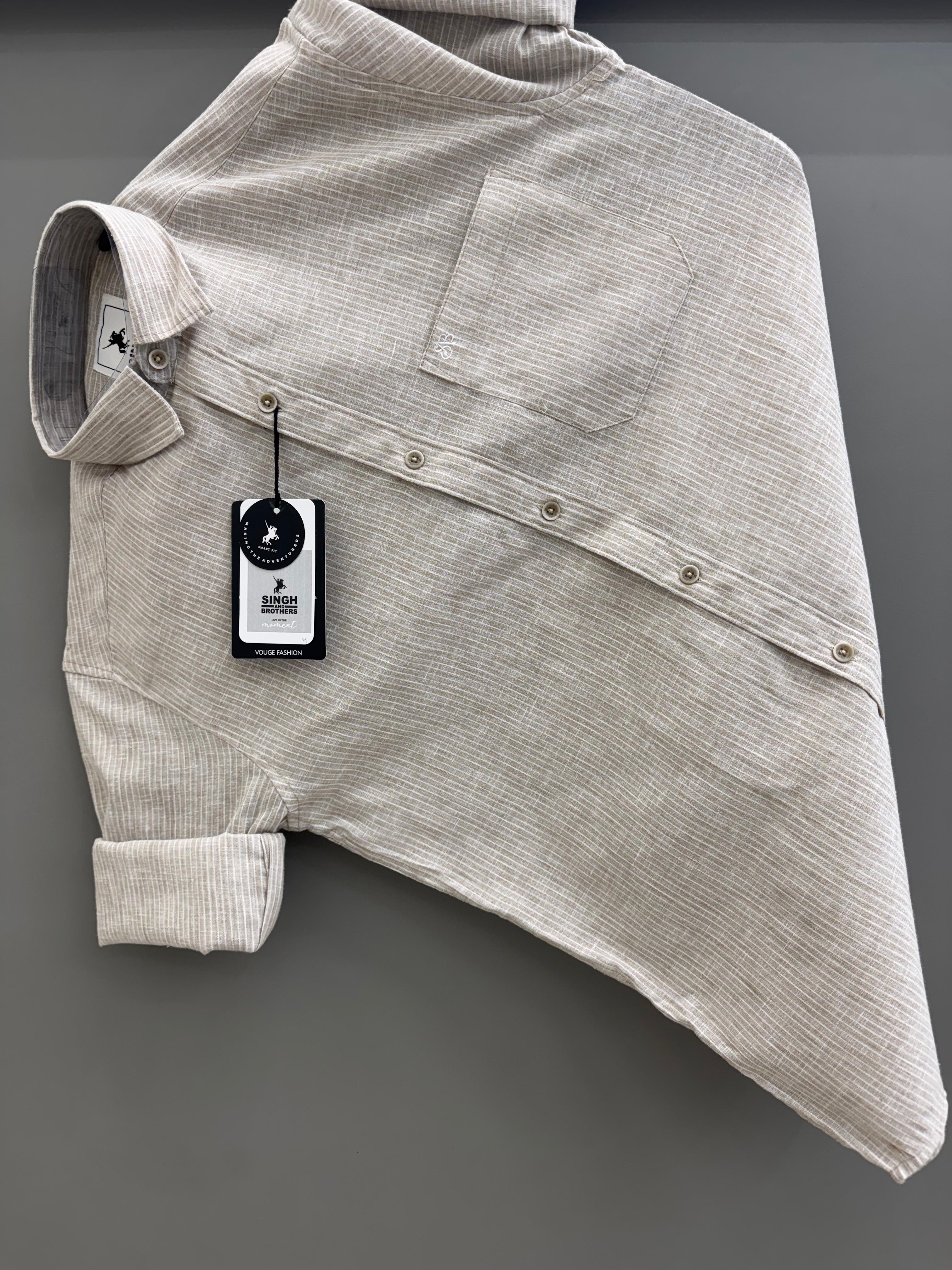 linen light cream strip Shirt