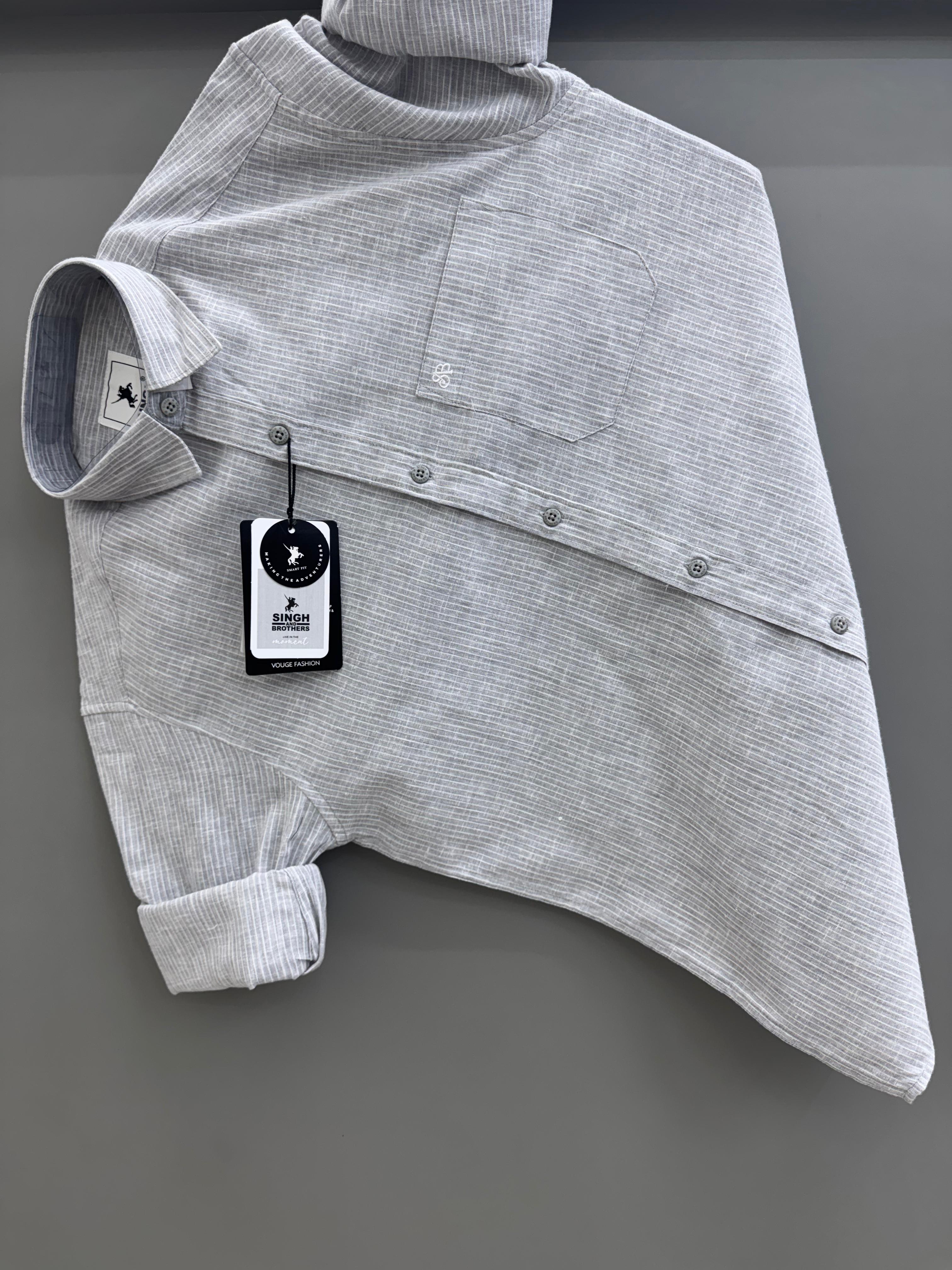 linen light grey strip Shirt