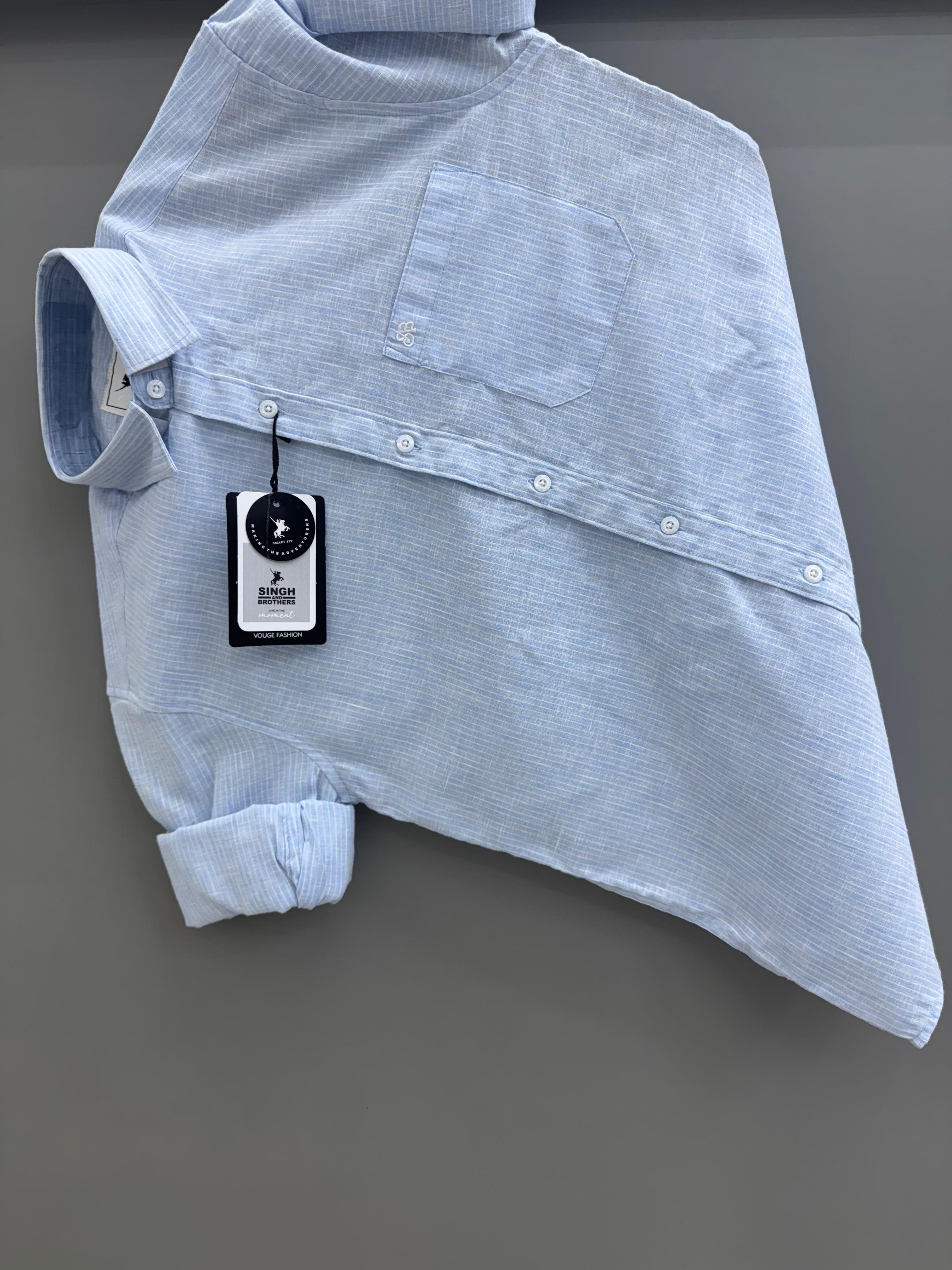 linen sky blue  strip Shirt