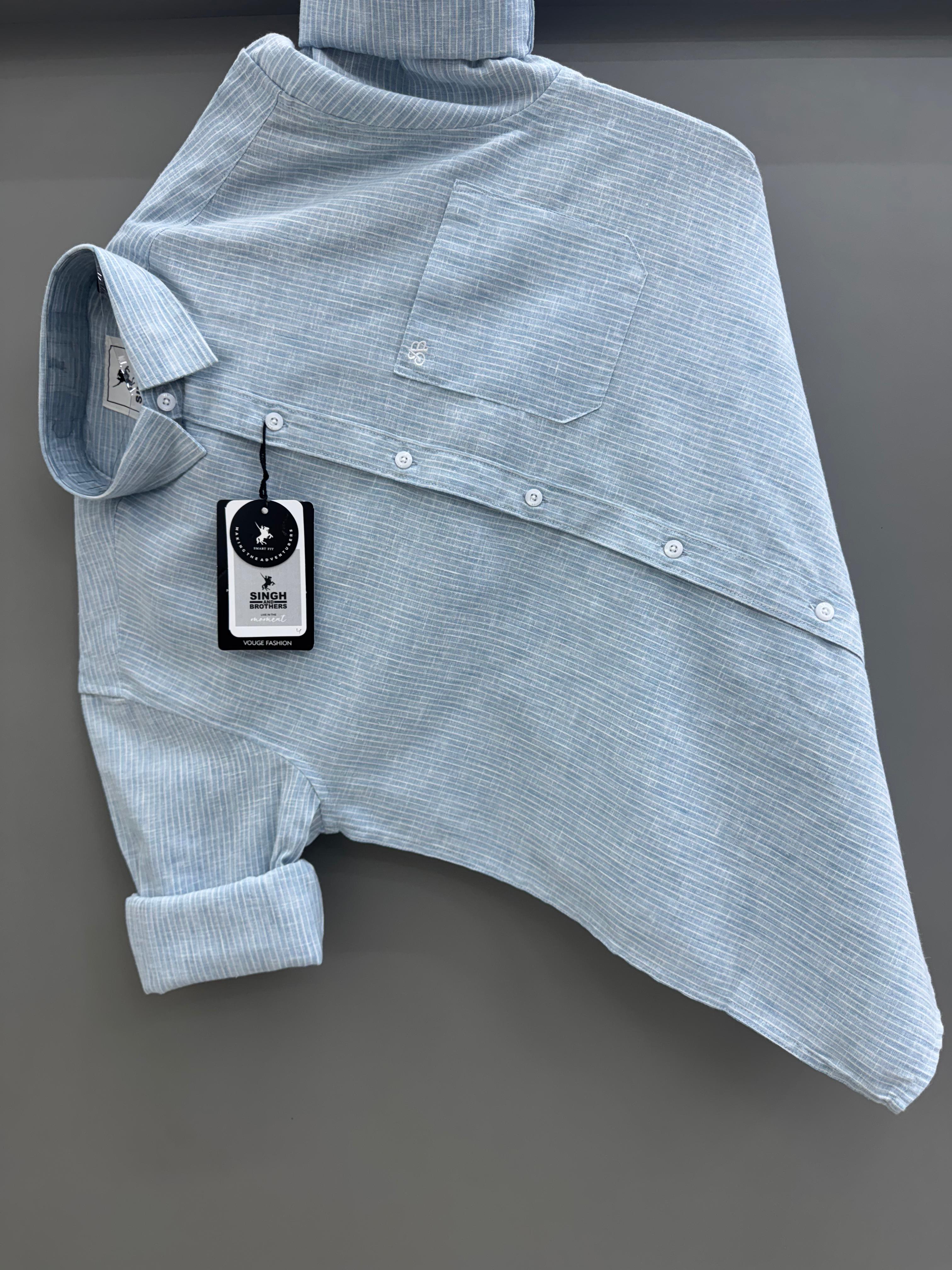 linen light blue strip Shirt