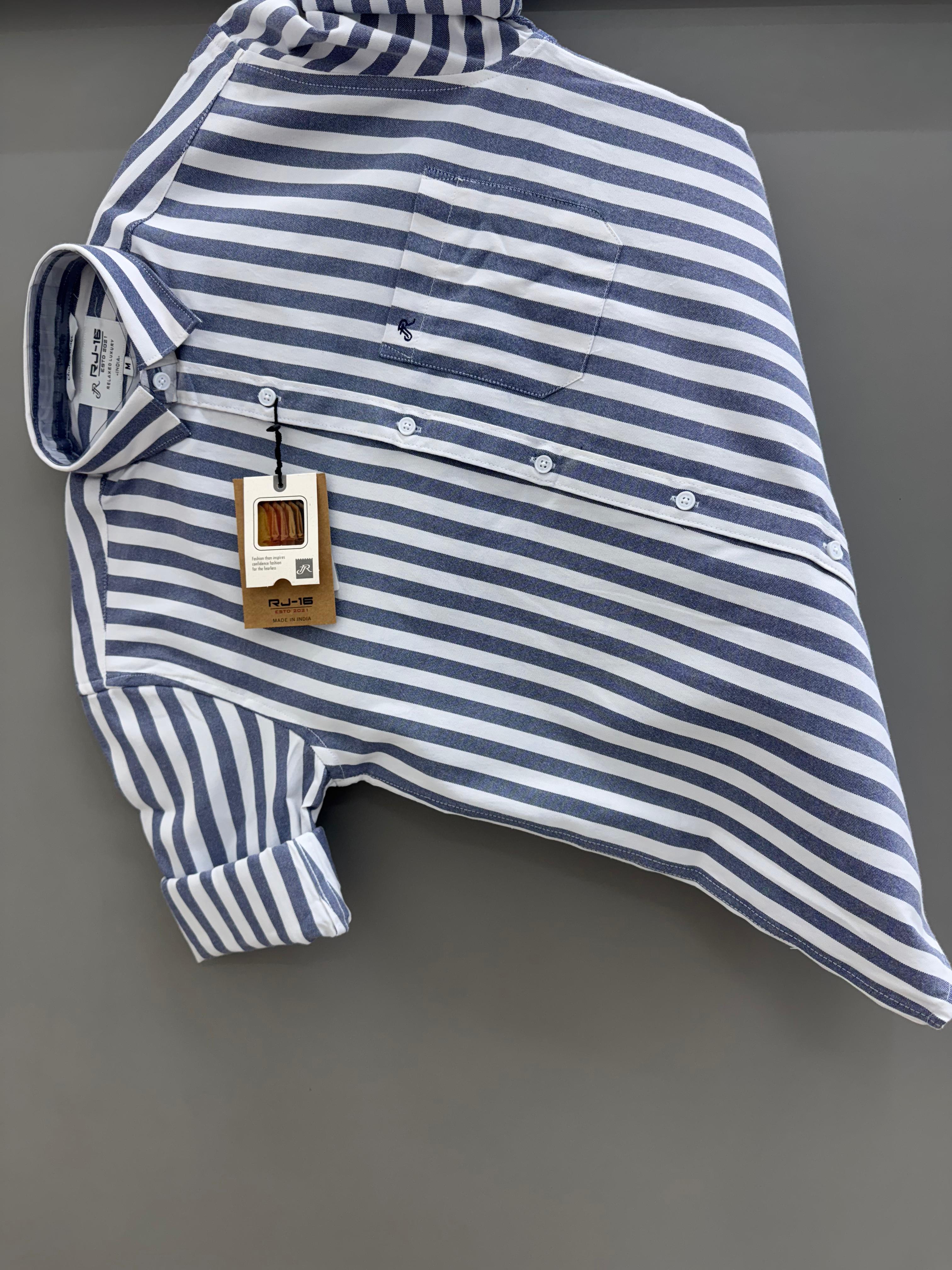 blue grey and white strip Shirt