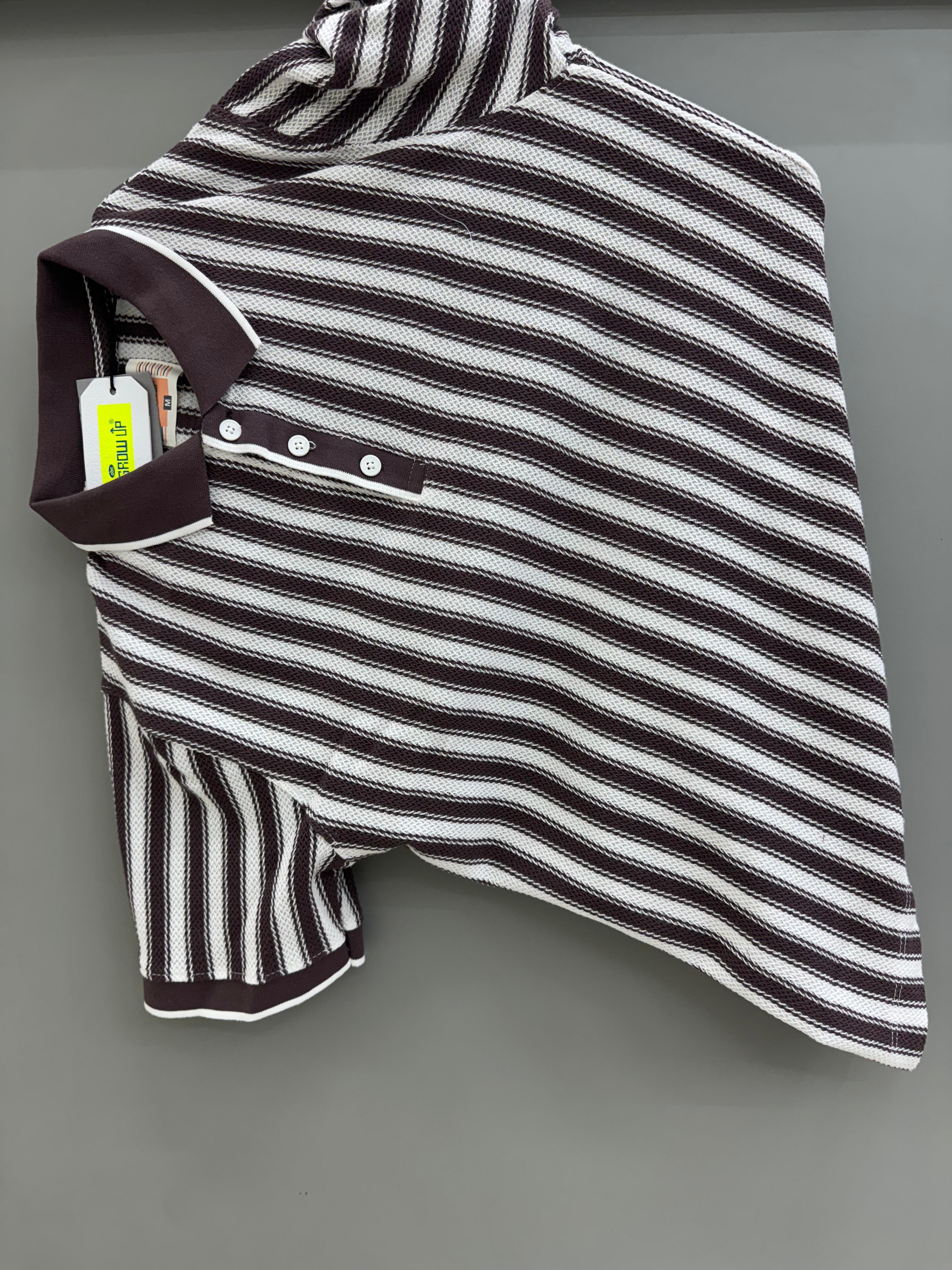 coffee brown strip collar  H/S  T-shirts