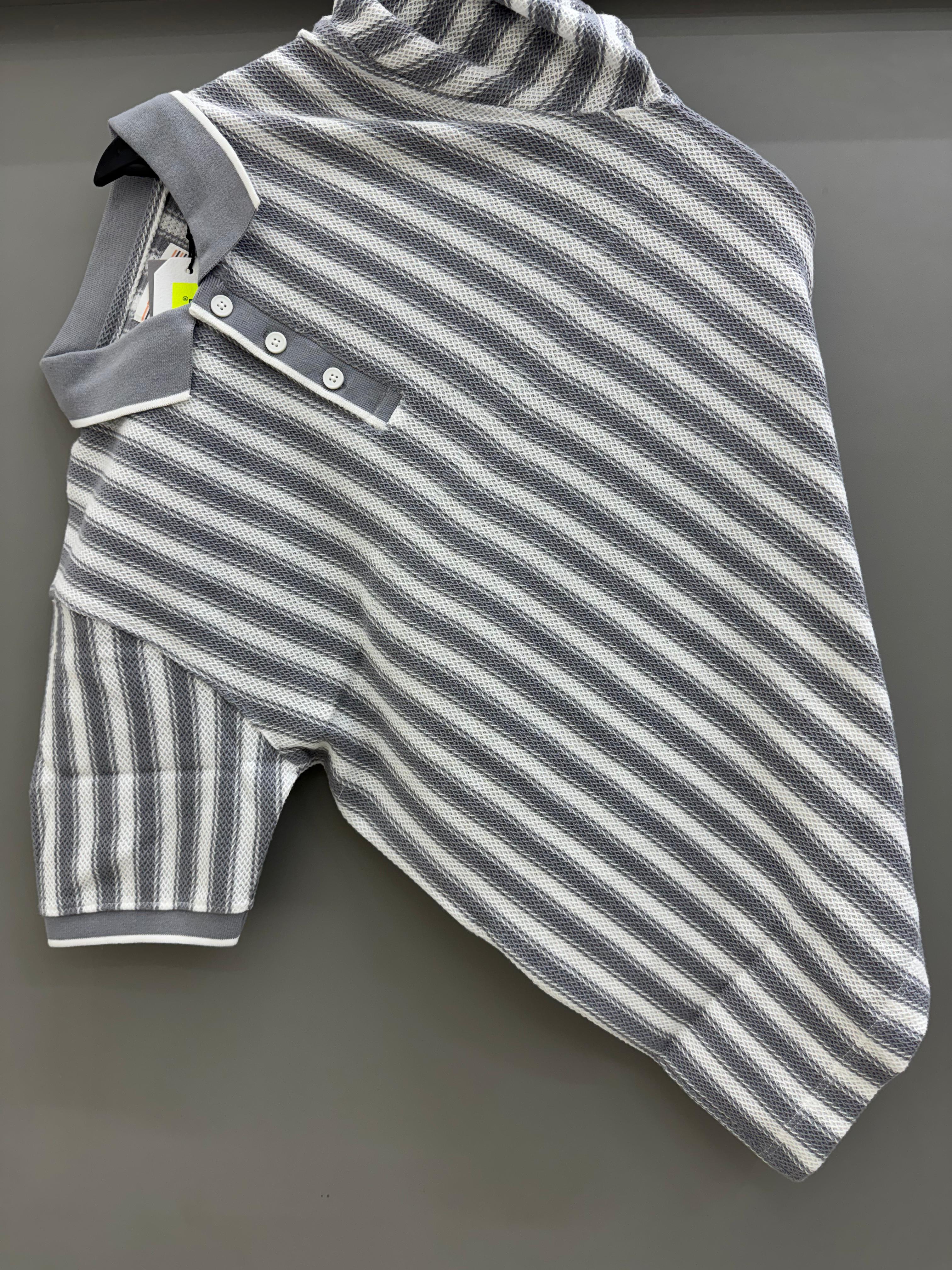 grey strip collar  H/S  T-shirts