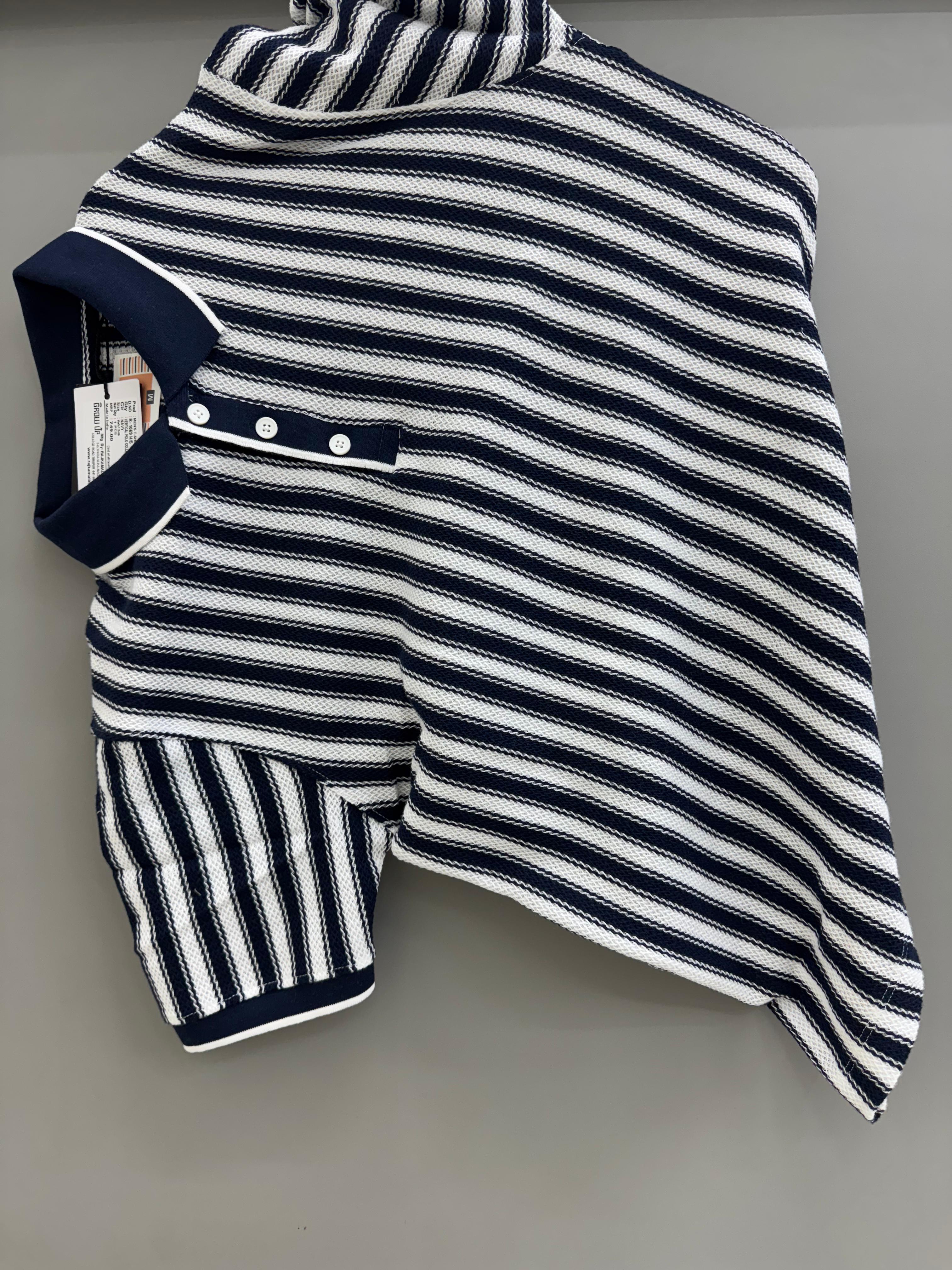 nevy blue strip collar  H/S  T-shirts