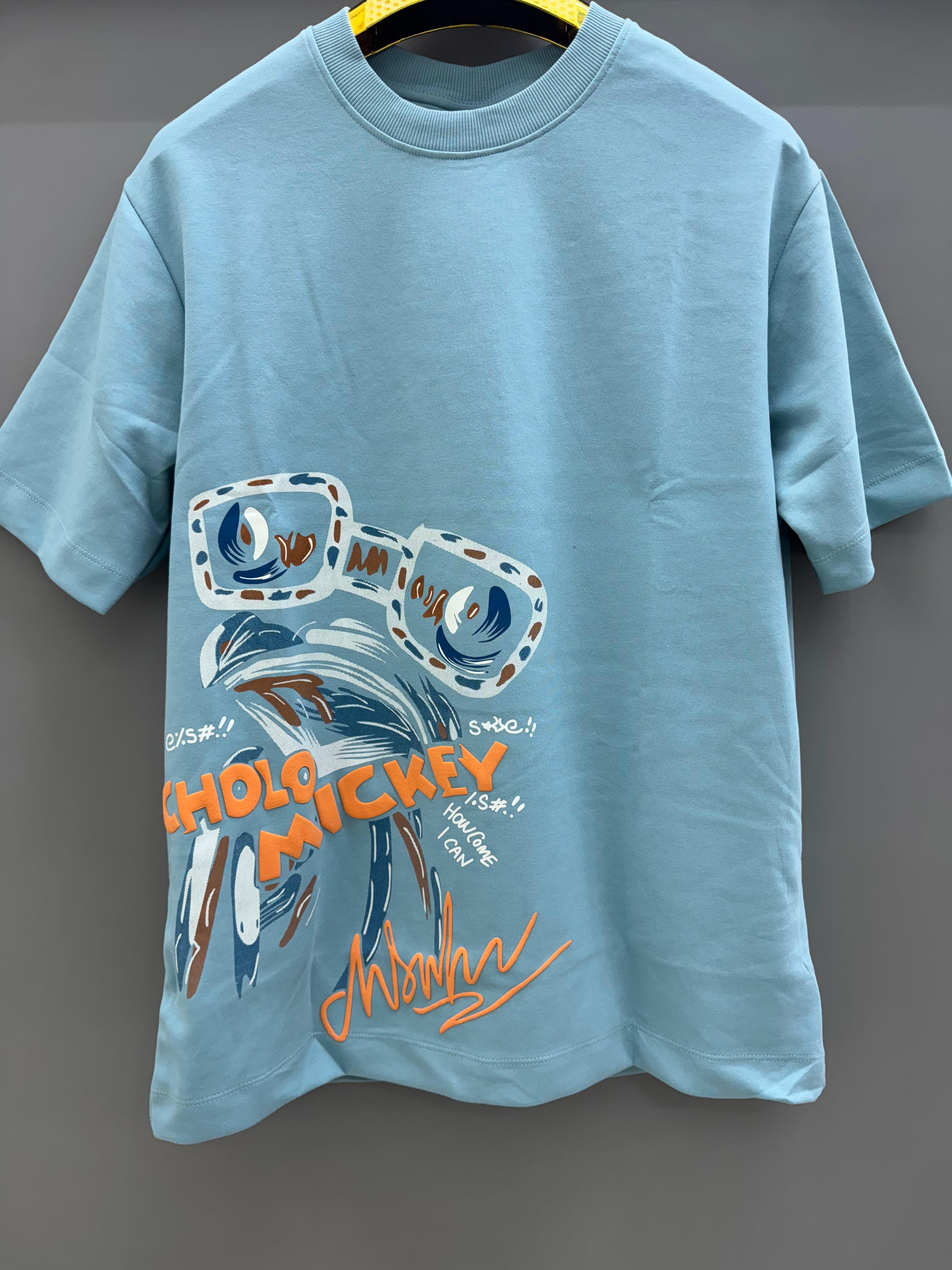 Drop Sholder Blue Printed T-shirts