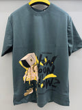 Drop Sholder Green Printed T-shirts