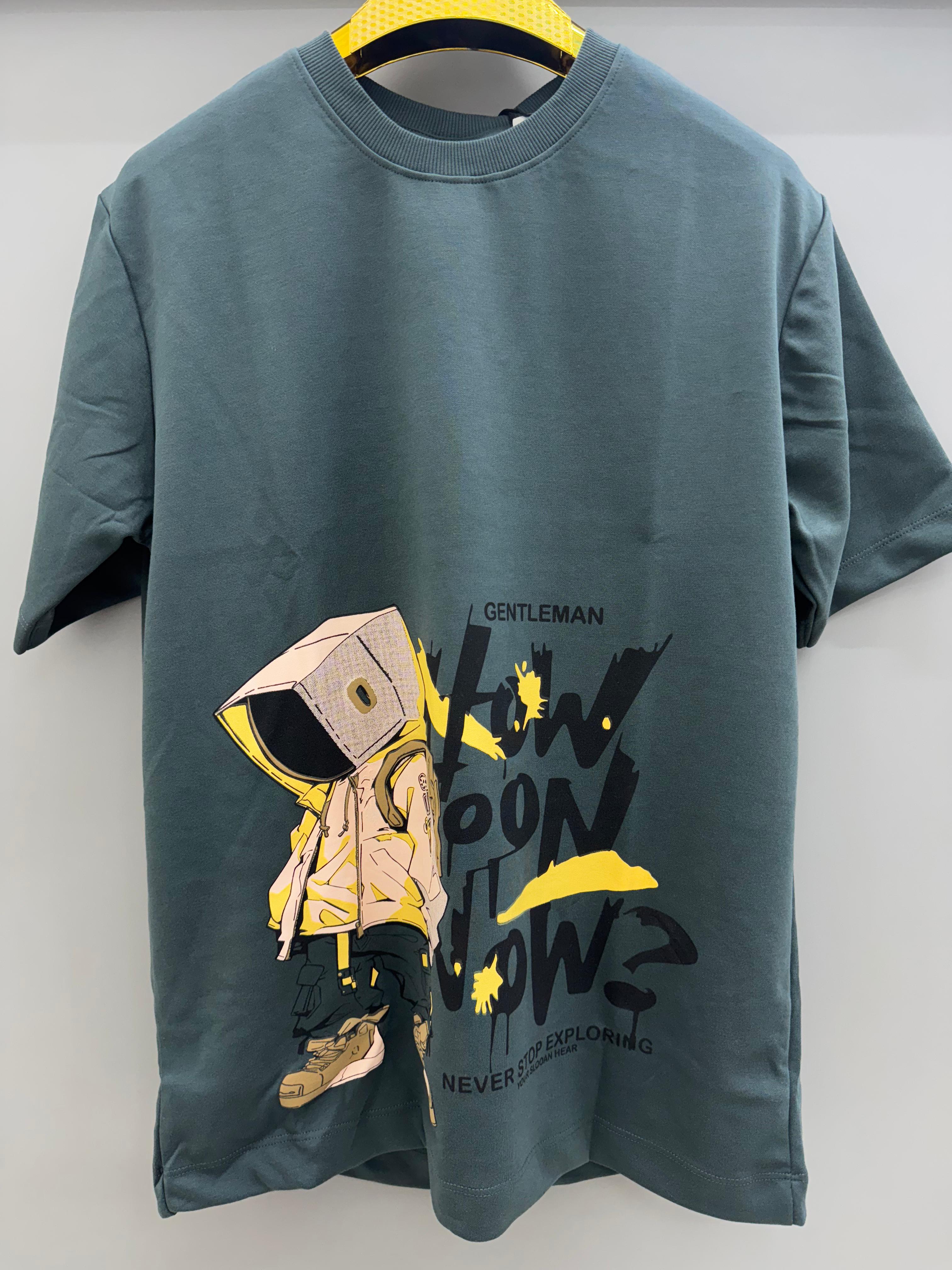 Drop Sholder Green Printed T-shirts