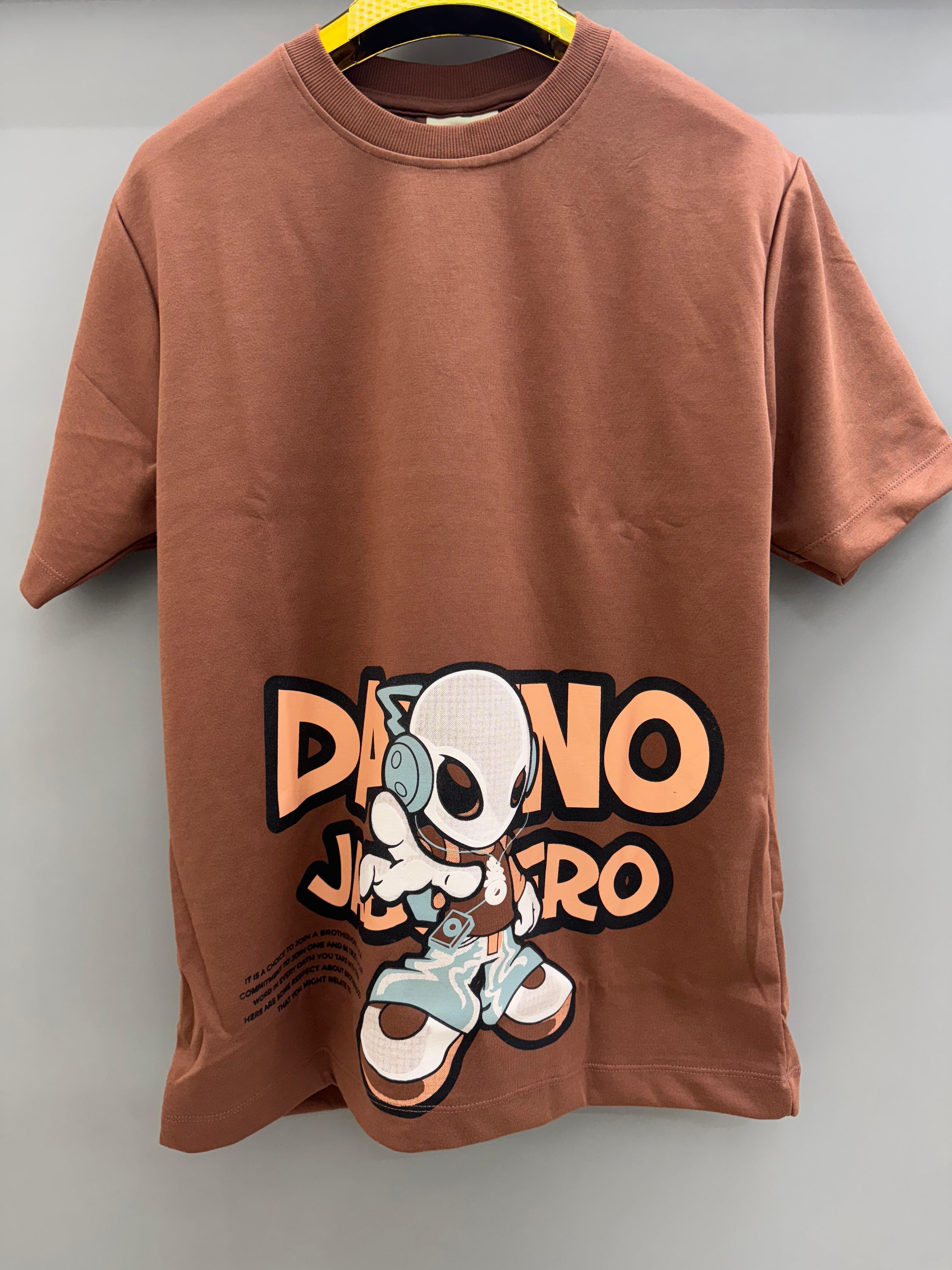 Drop Sholder Brown Printed T-shirts
