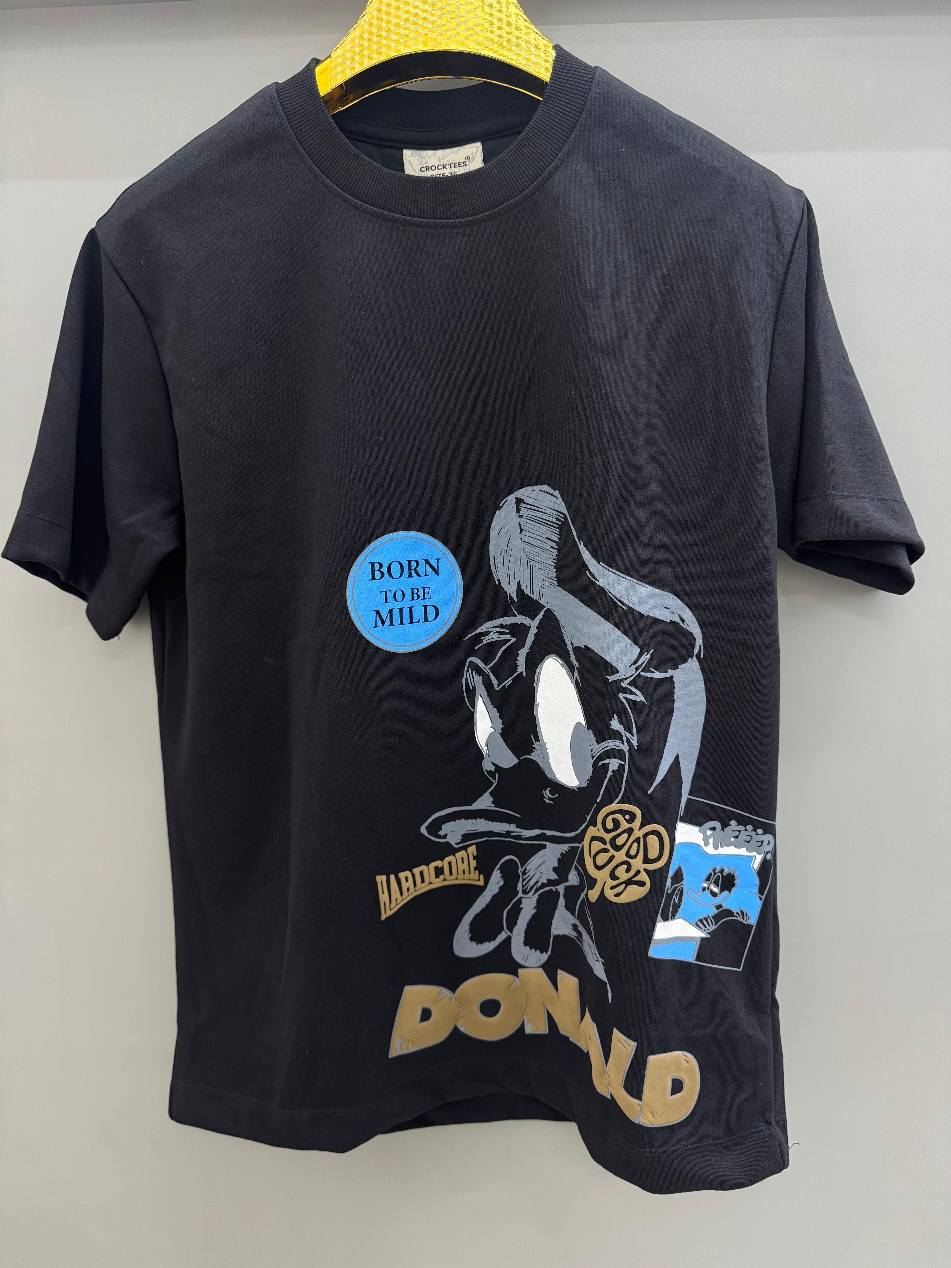 Drop Sholder Black Printed T-shirts