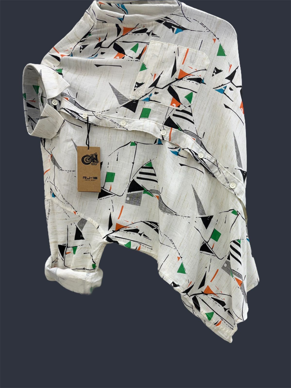 Linen grey green trangle Printed