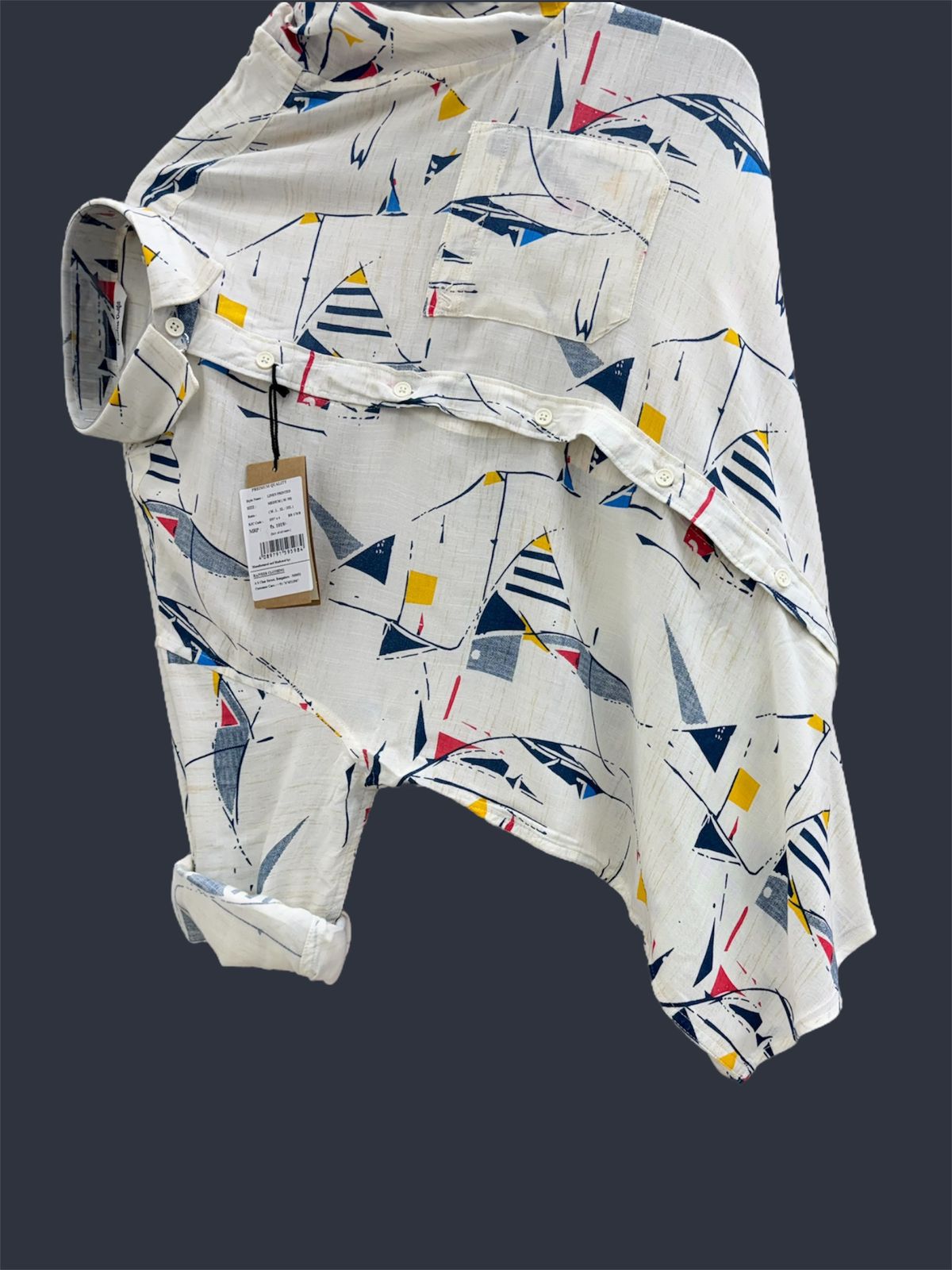 Linen blue trangle Printed