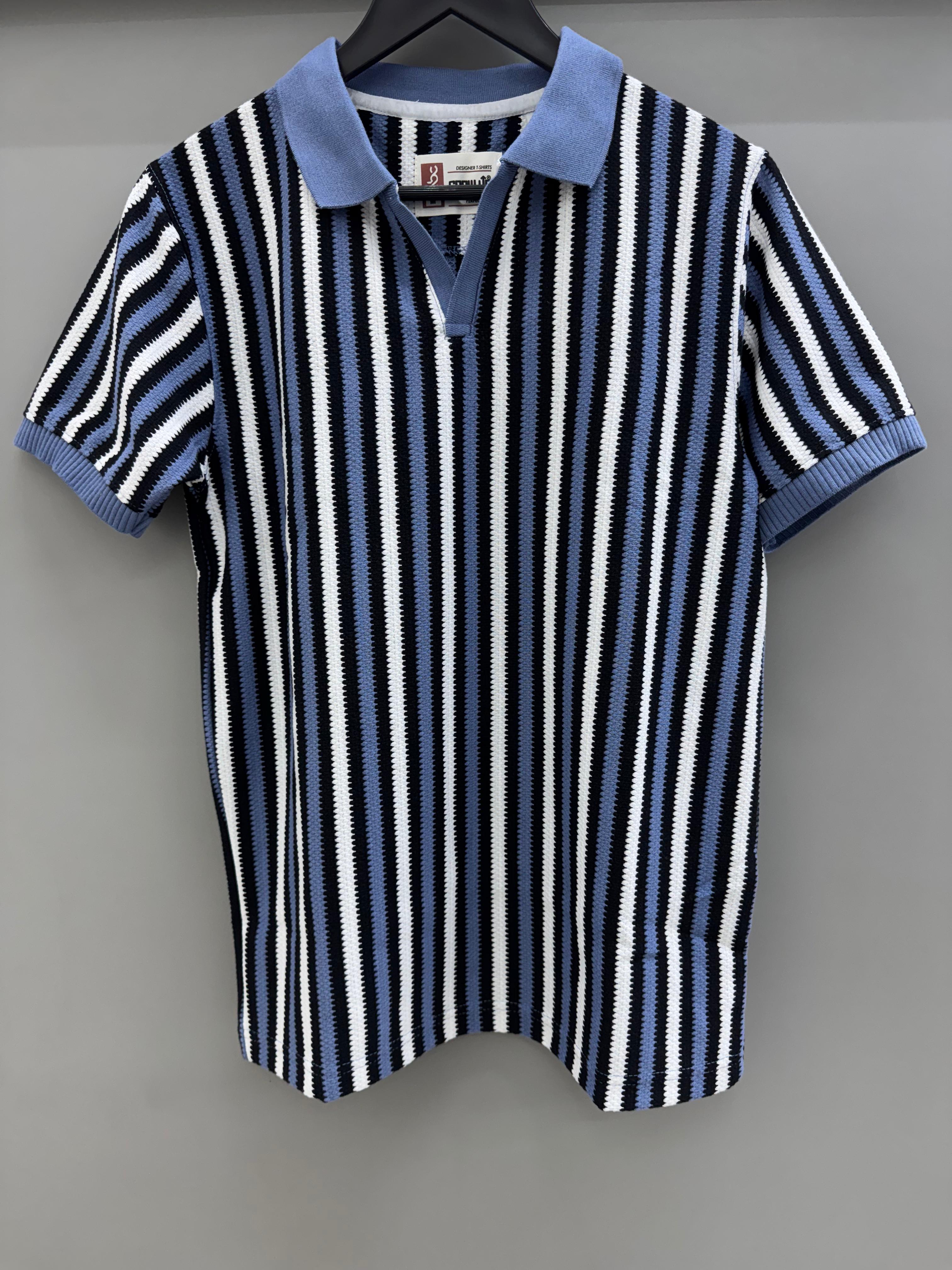 blue strip collar  H/S  T-shirts