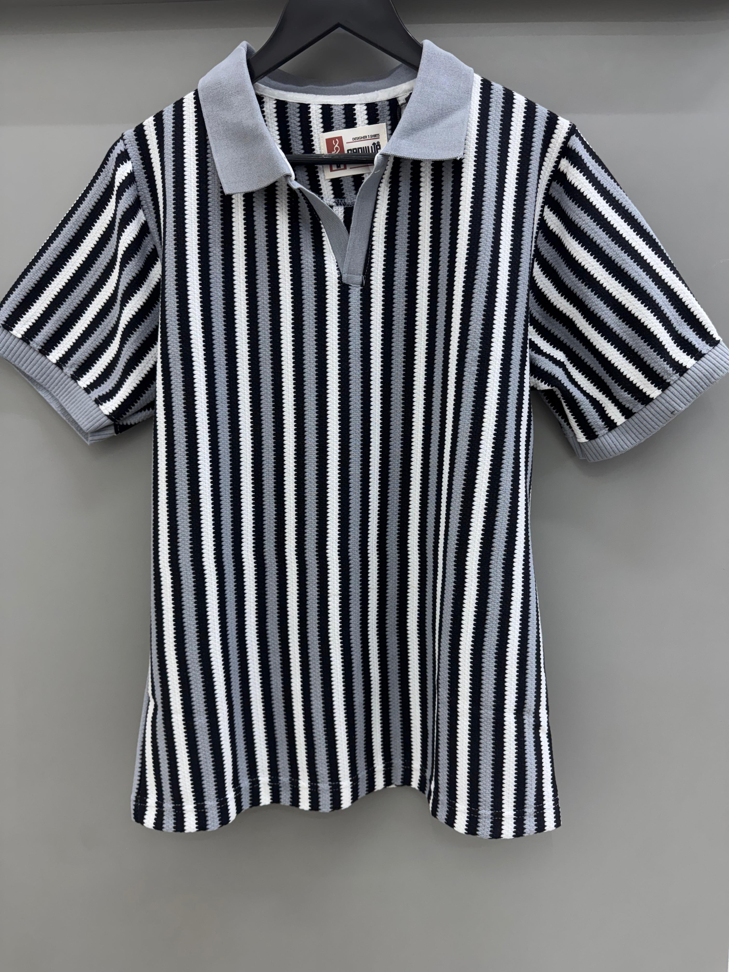 grey strip collar  H/S  T-shirts