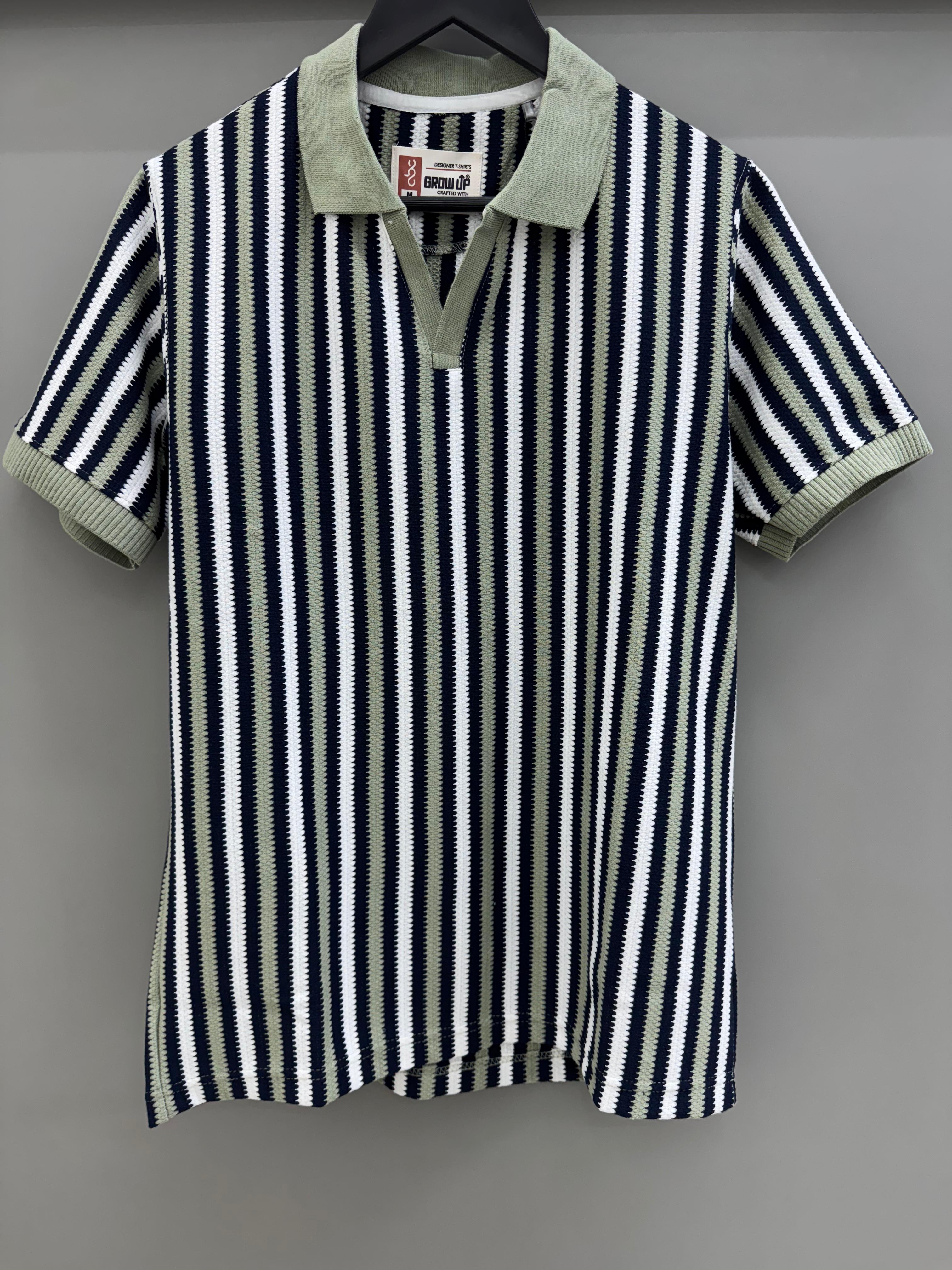 light green strip collar  H/S  T-shirts