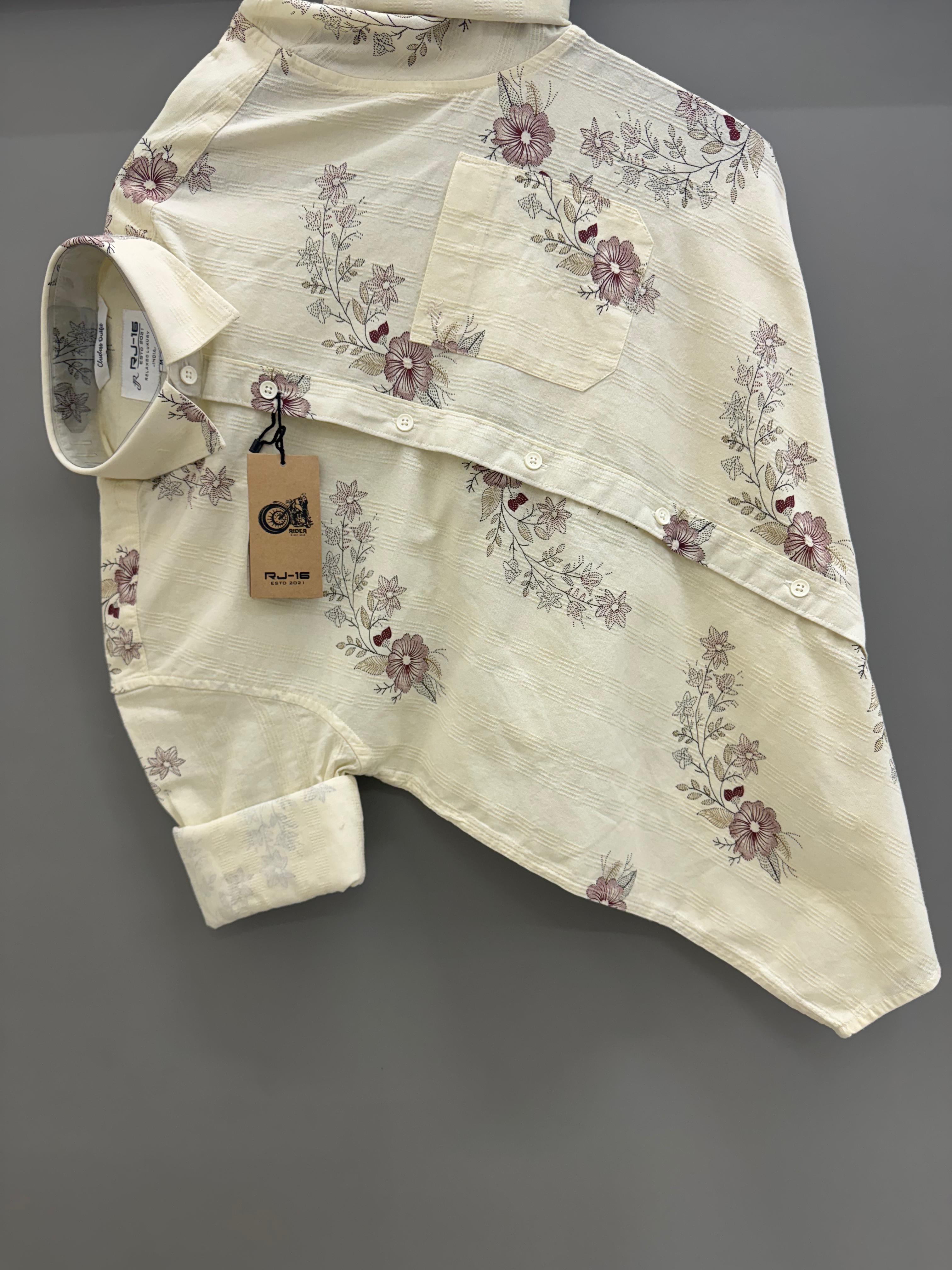 cream color pink flower print
