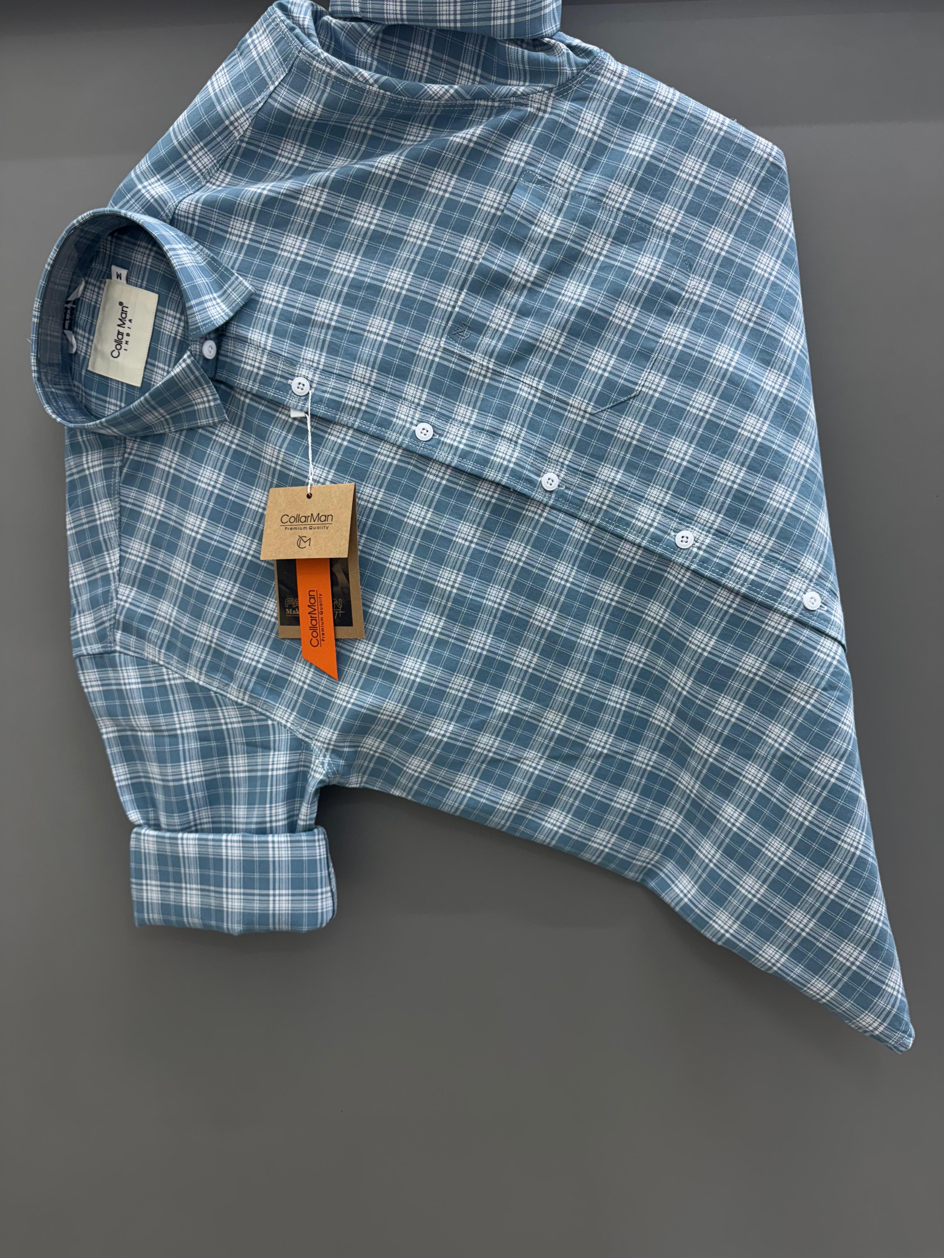 mint blue check shirt