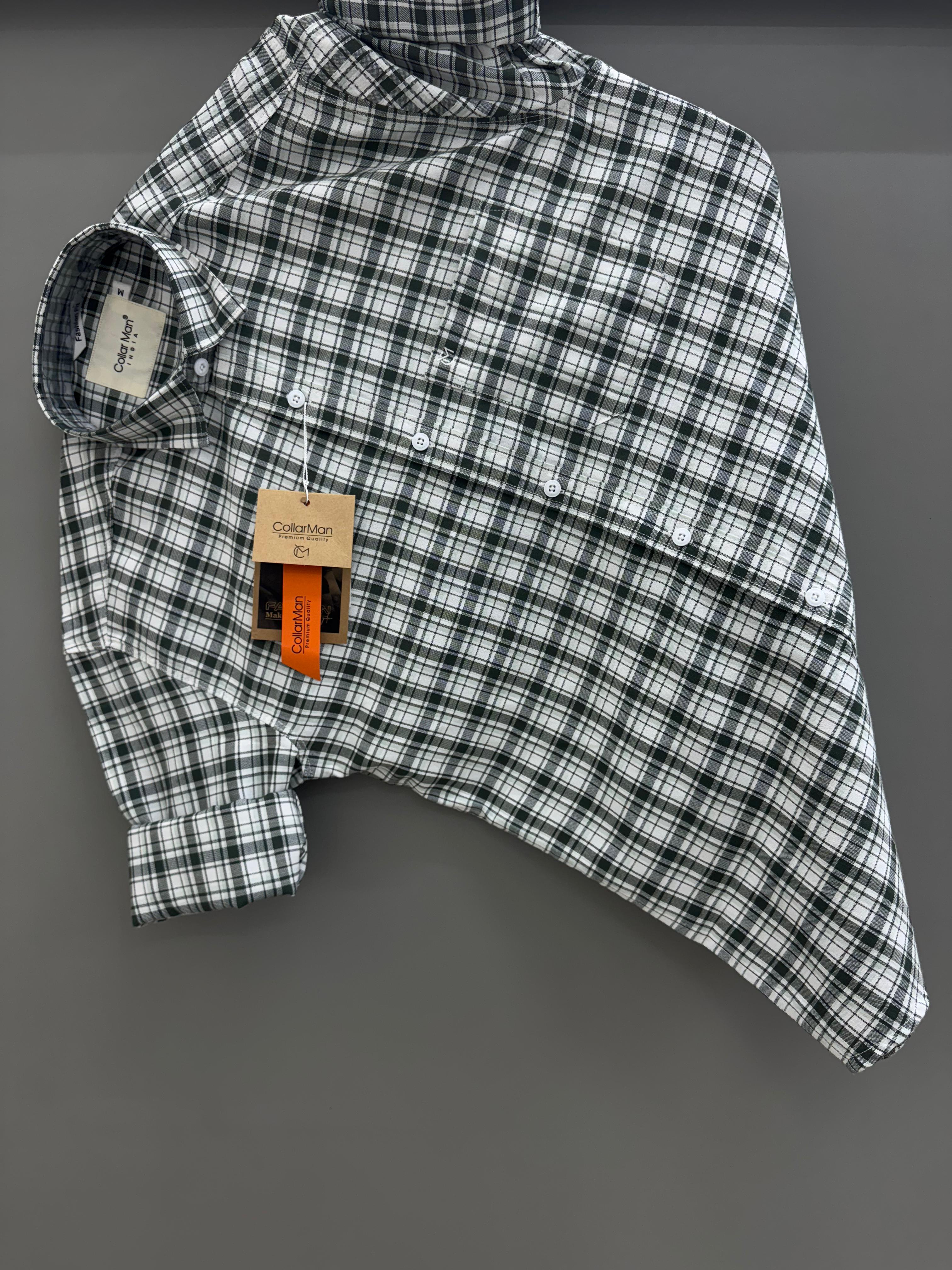 white green check shirt