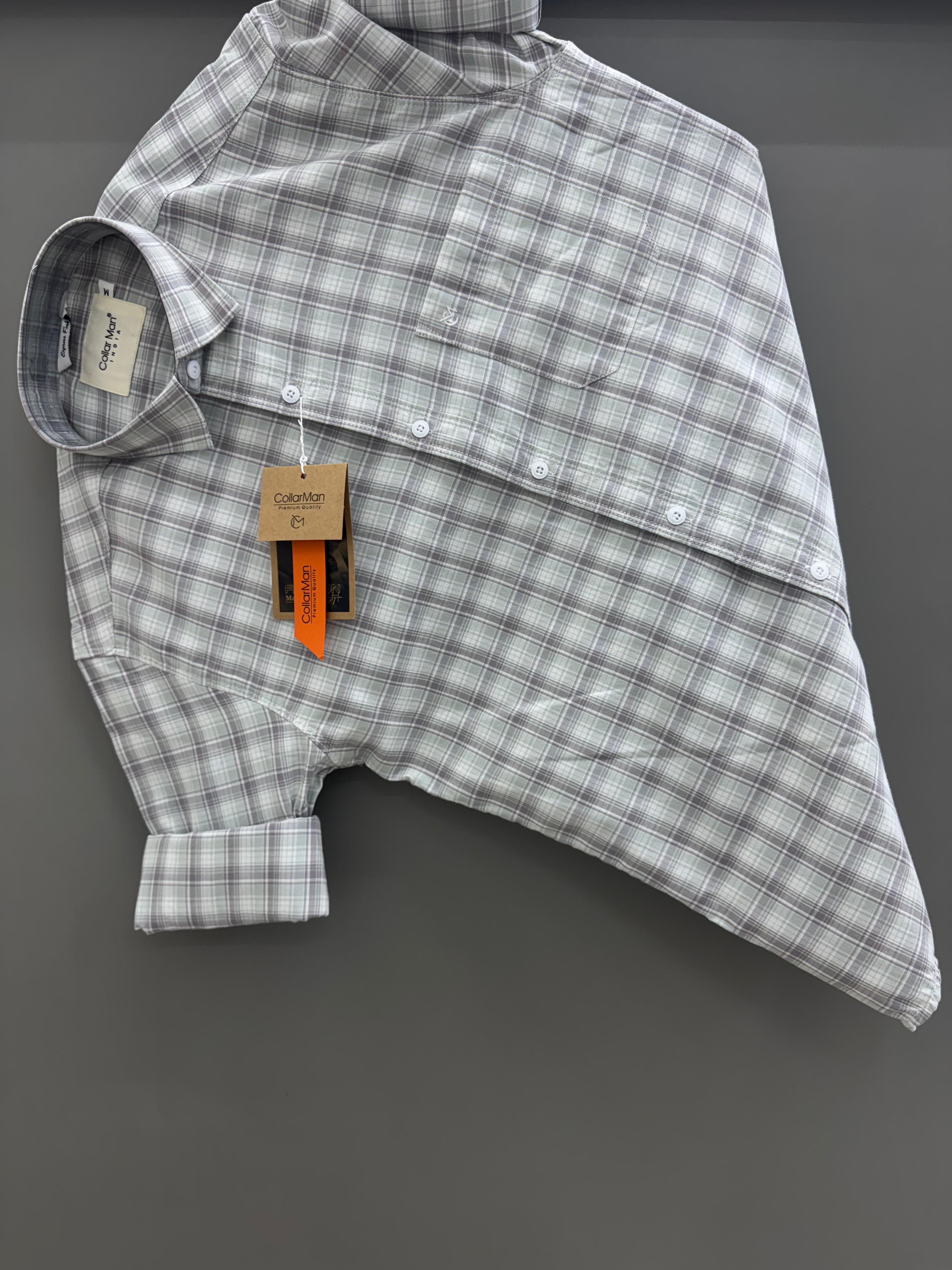 light green brown and grey check shirt