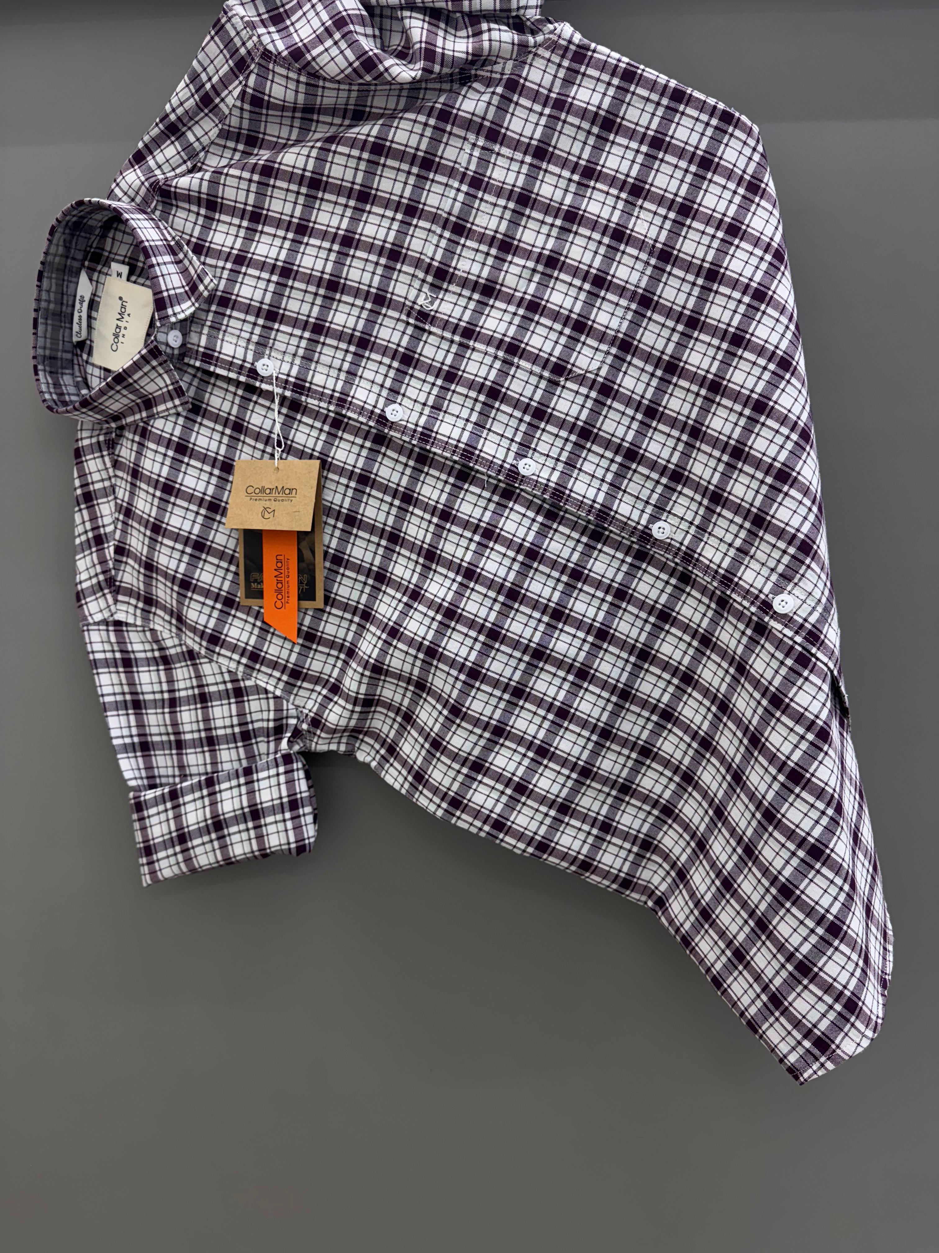 white maroon box check shirt