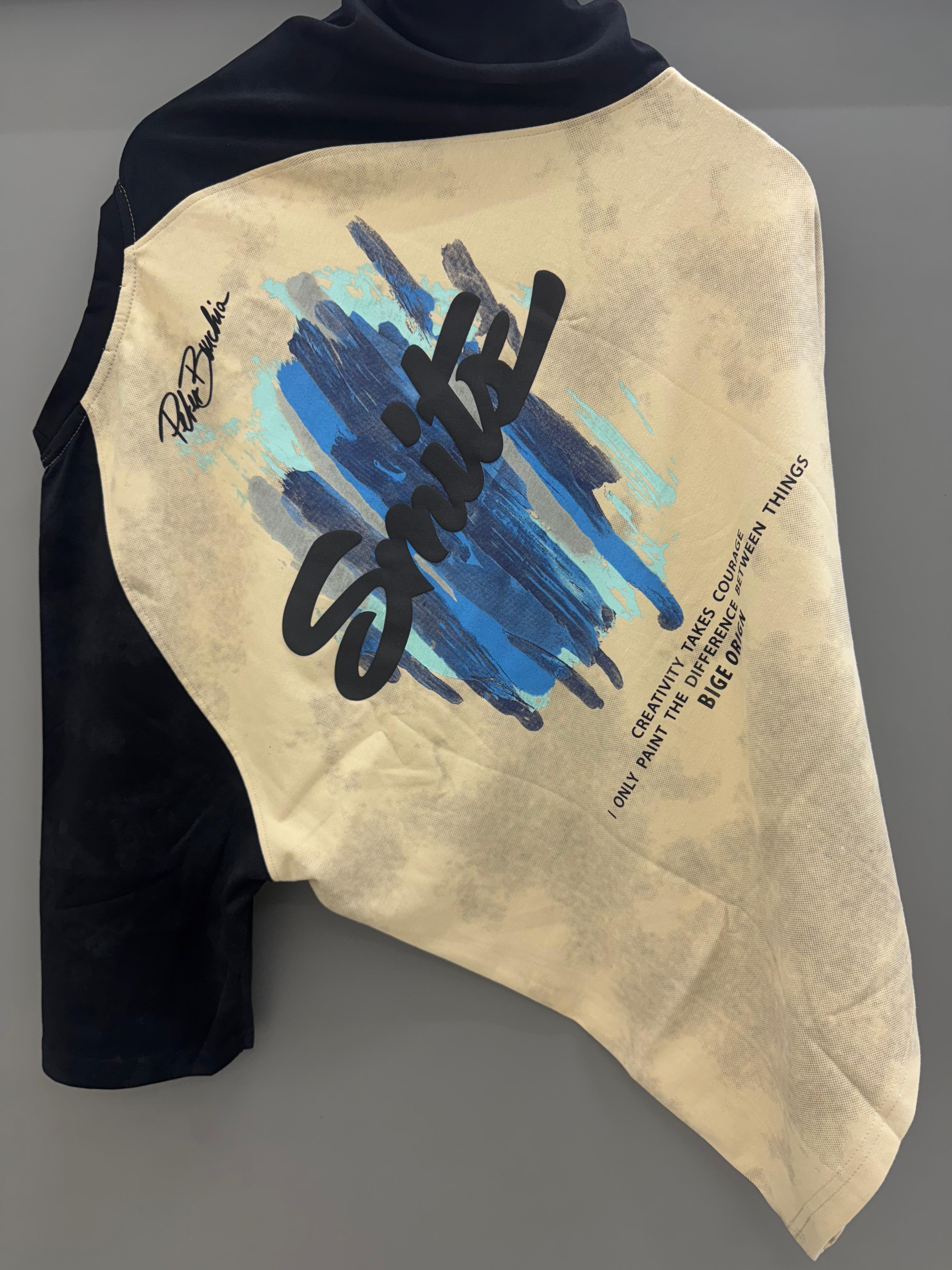 Drop Sholder cream black back Print